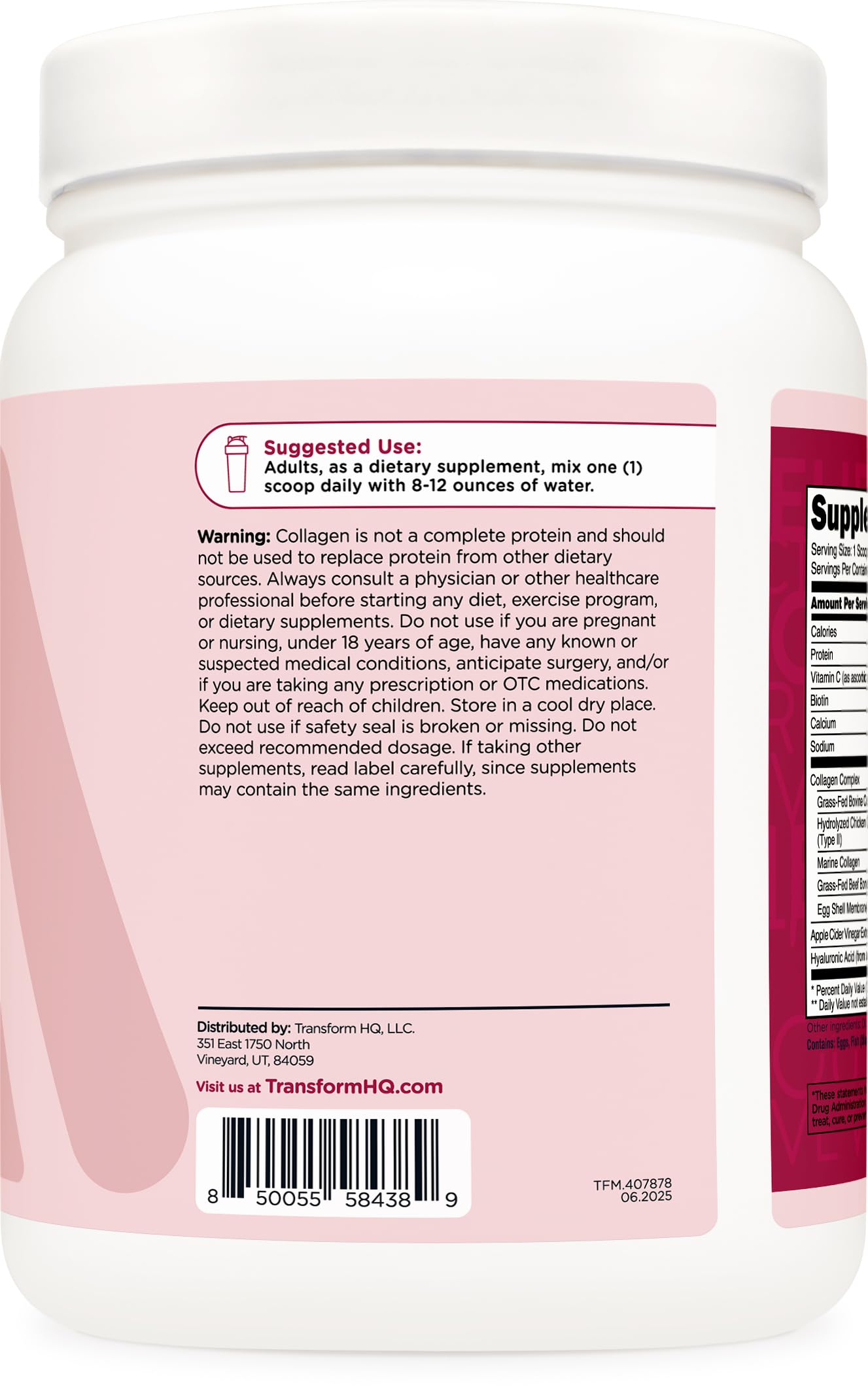 TransformHQ Beauty Collagen, dosage: dose précise chaque jour pour votre routine.