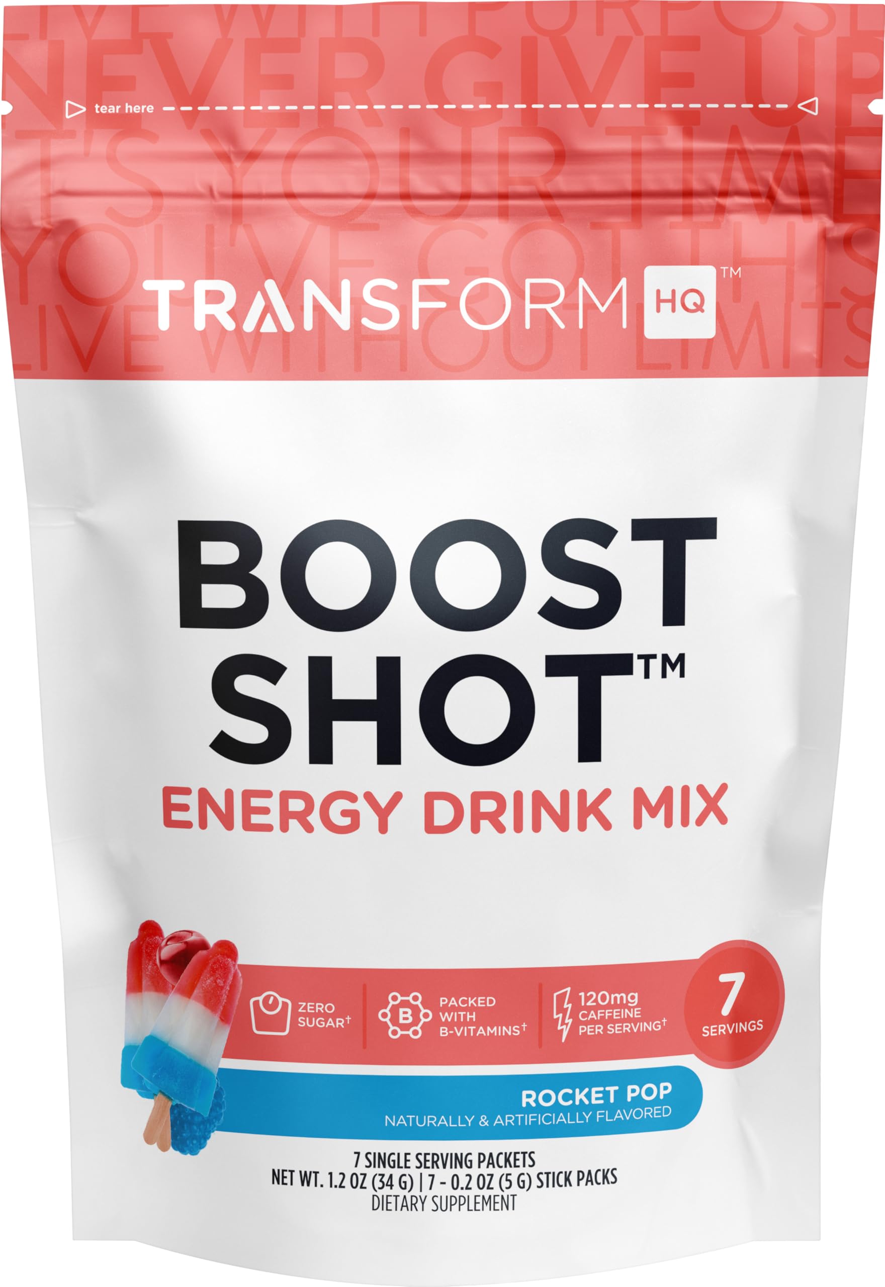 TransformHQ Boost Shot - boîte apparente, énergie rapide prête à consommer.
