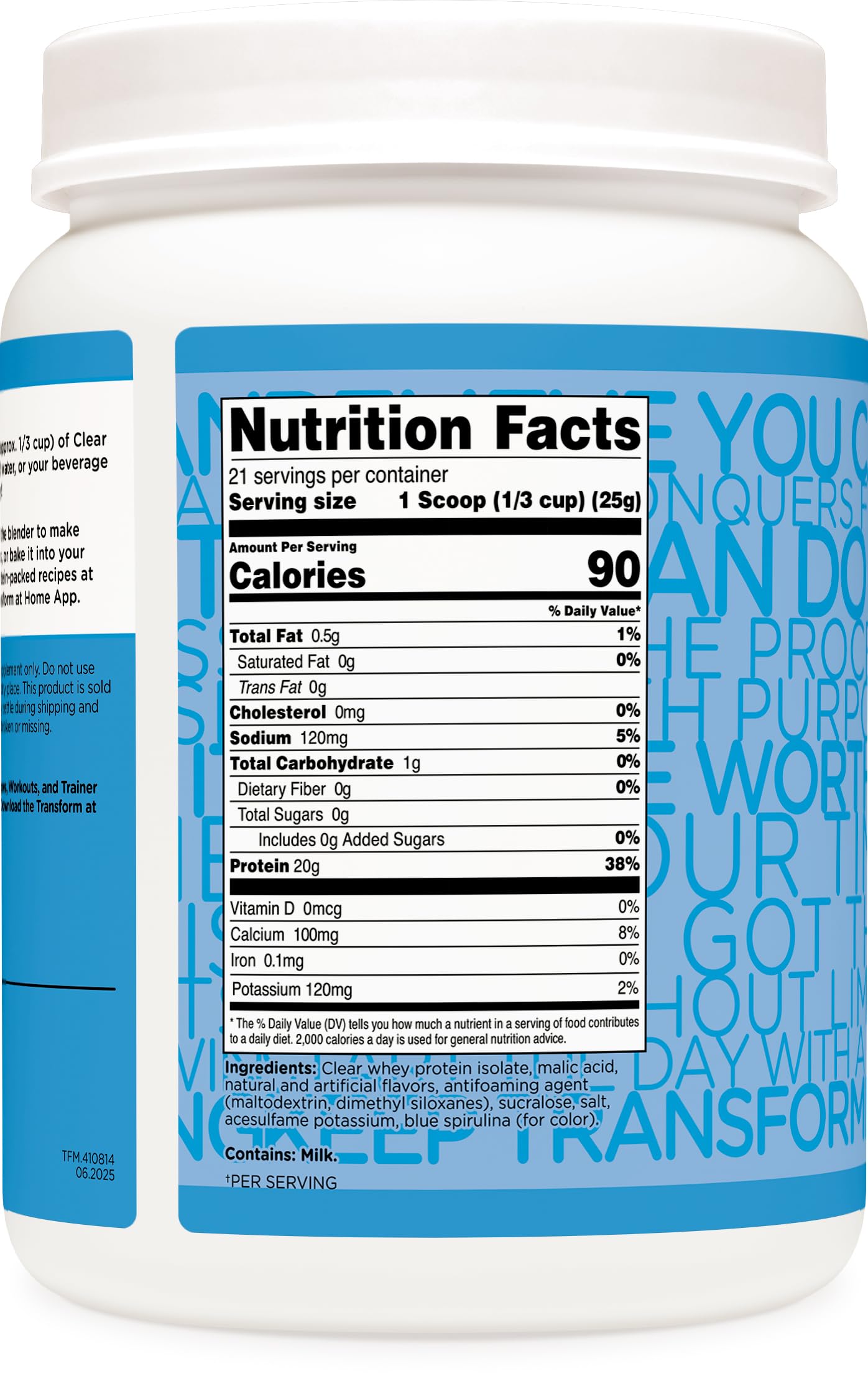 TransformHQ Clear Whey Isolate Rocket Pop bouteille-doseur pour des portions quotidiennes.