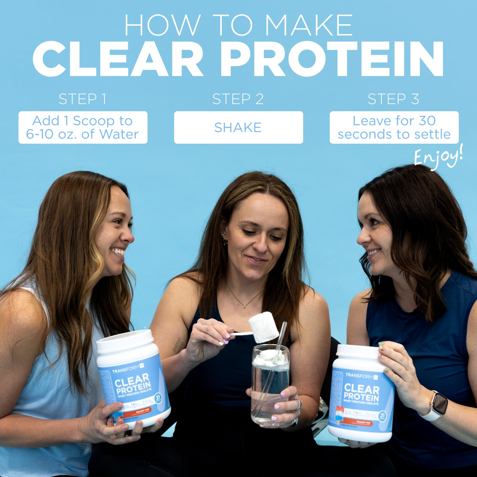 TransformHQ Clear Whey Isolate Rocket Pop étiquette claire facilitant le repérage en magasin.