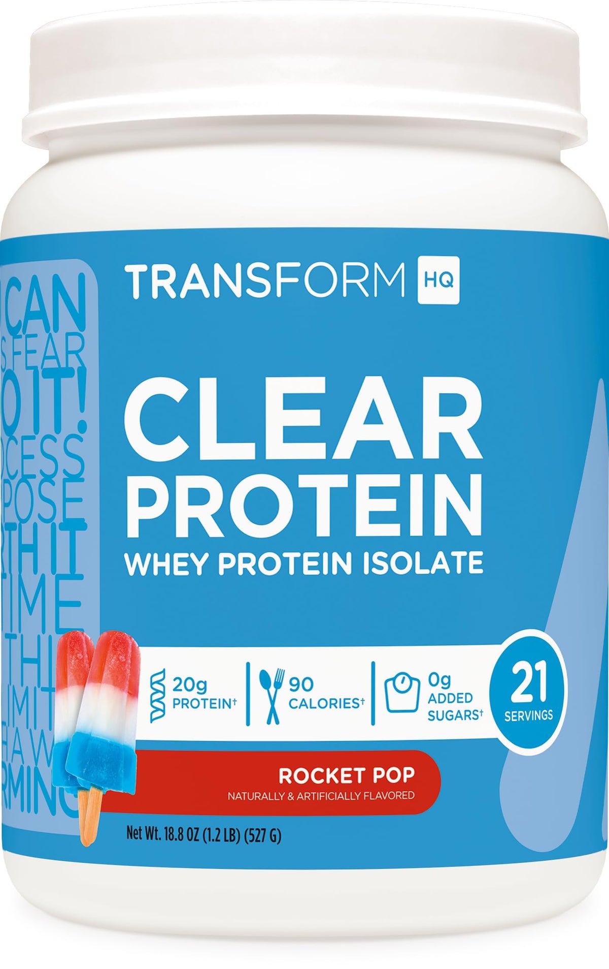TransformHQ Clear Whey Isolate Rocket Pop verres et mélange pour un shake frais.