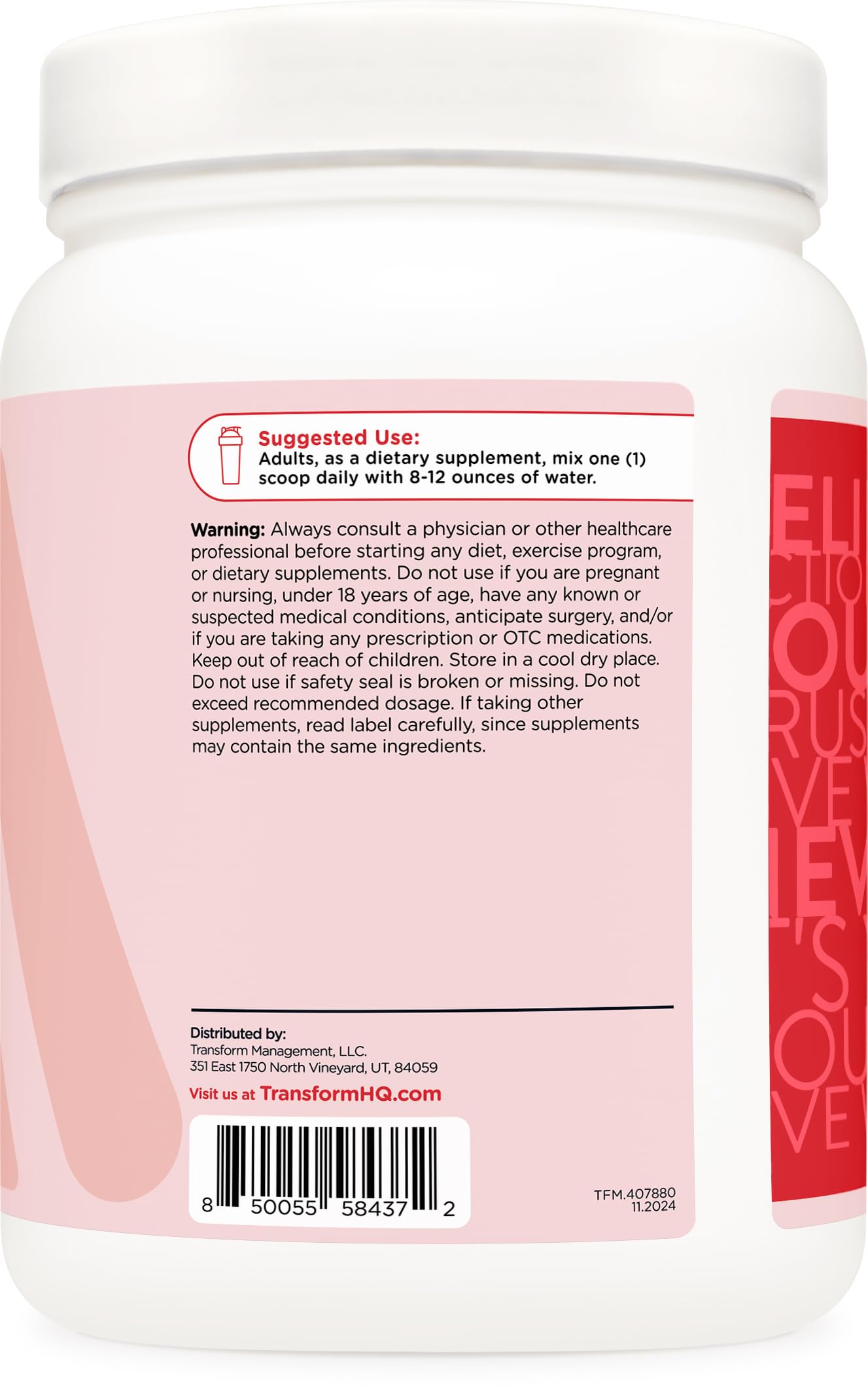 TransformHQ Collagène Beauté, mélange-eau aromatisé, rafraîchissant et facile à préparer après le sport.