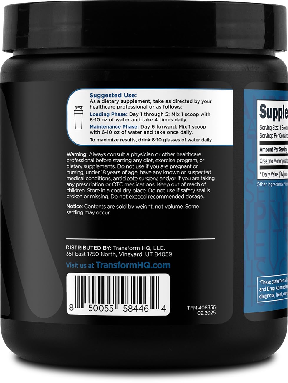Chaque portion TransformHQ offre 5000 mg de créatine monohydrate.