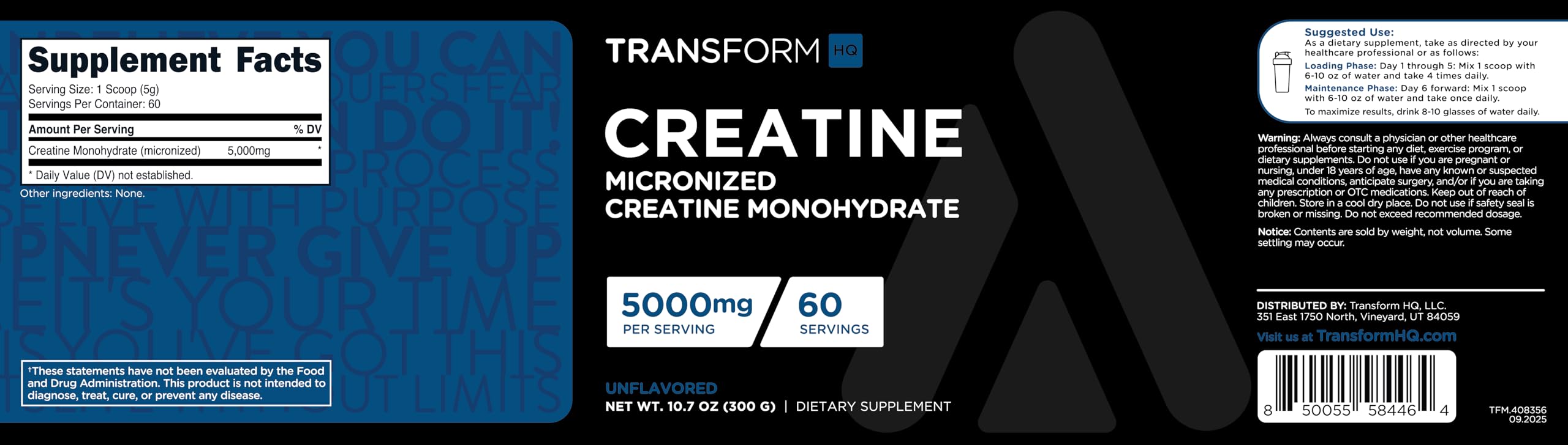 TransformHQ Creatine Monohydrate se mélange rapidement dans un shake protéiné.