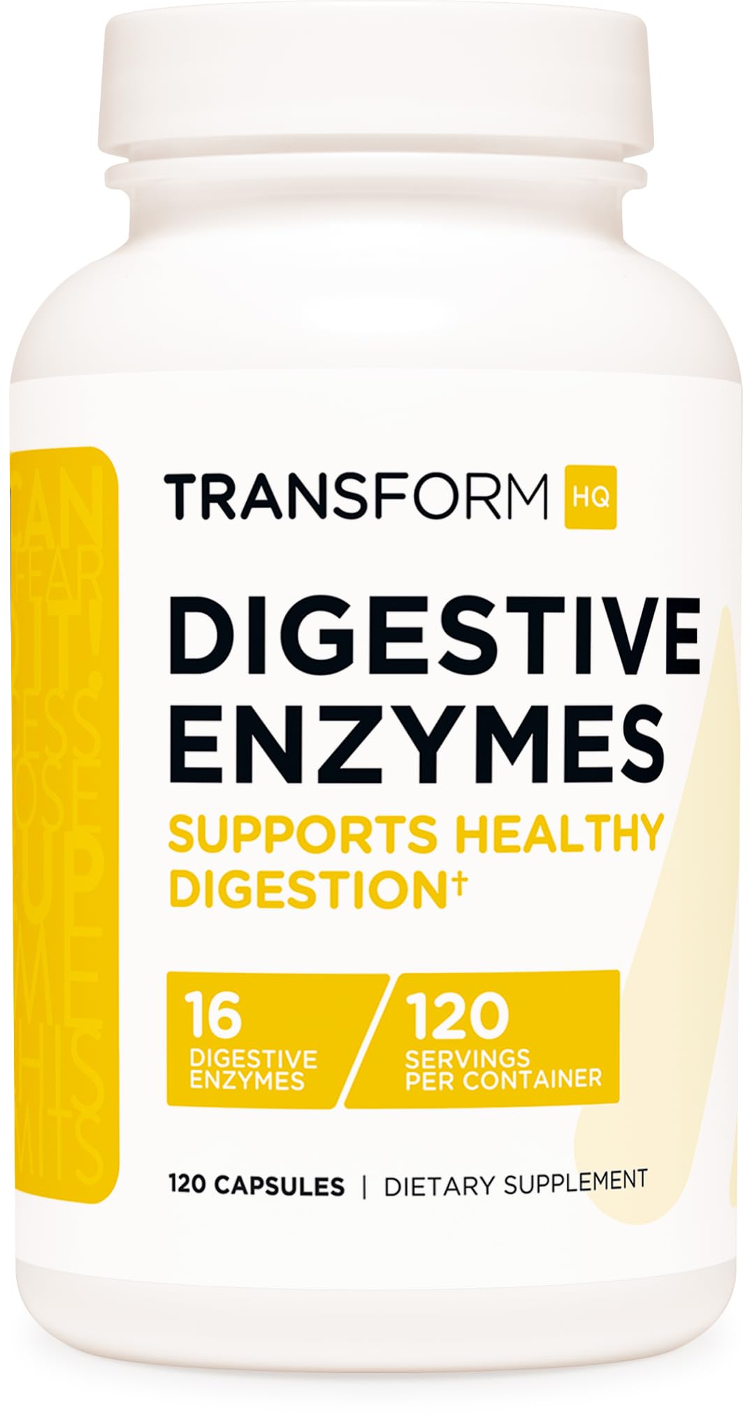 TransformHQ Digestive Enzymes: bouteille 120 capsules prête pour la digestion au quotidien.