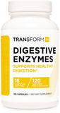 TransformHQ Digestive Enzymes: bouteille 120 capsules prête pour la digestion au quotidien.