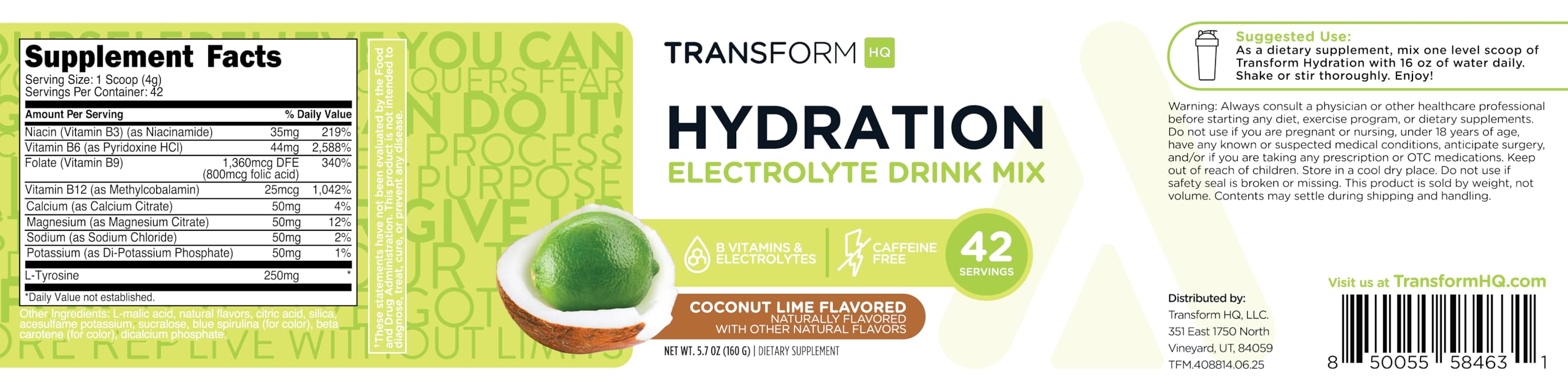 Boîte TransformHQ Hydration ouverte, dosage facile et pratique