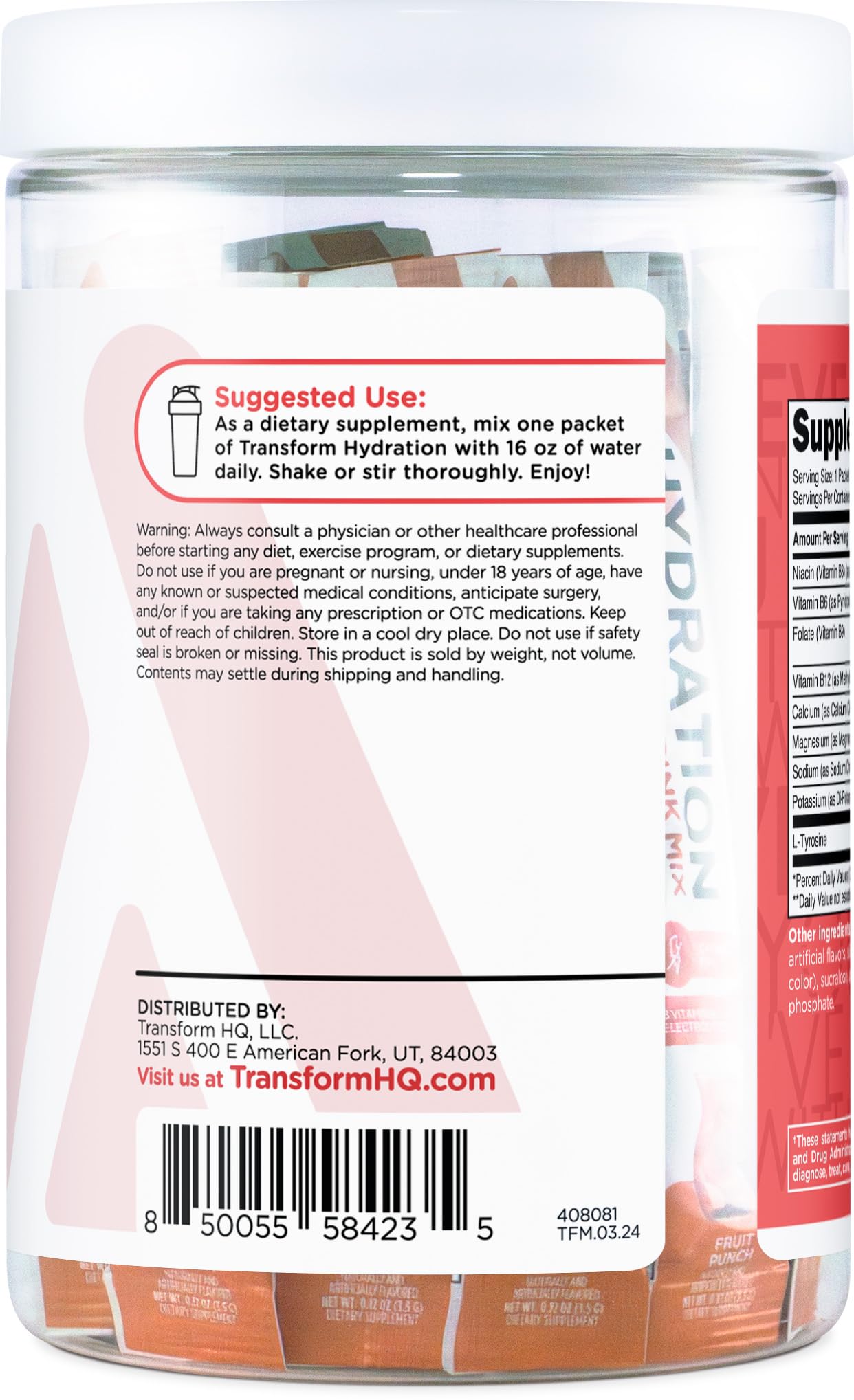 TransformHQ Hydration vitamines et électrolytes, soutien quotidien de l'hydratation