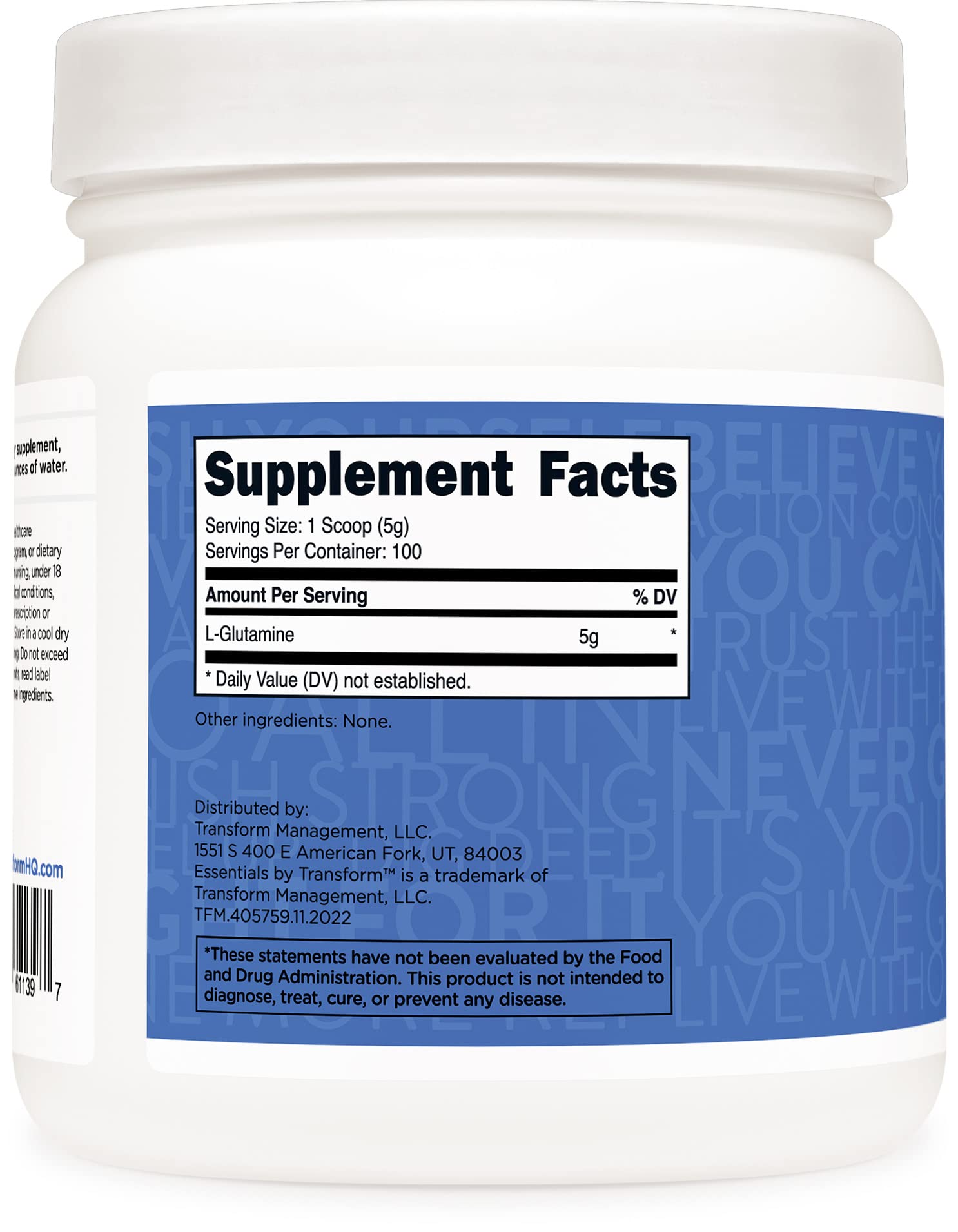 TransformHQ L-Glutamine Poudre avec certifications GMP et FDA.