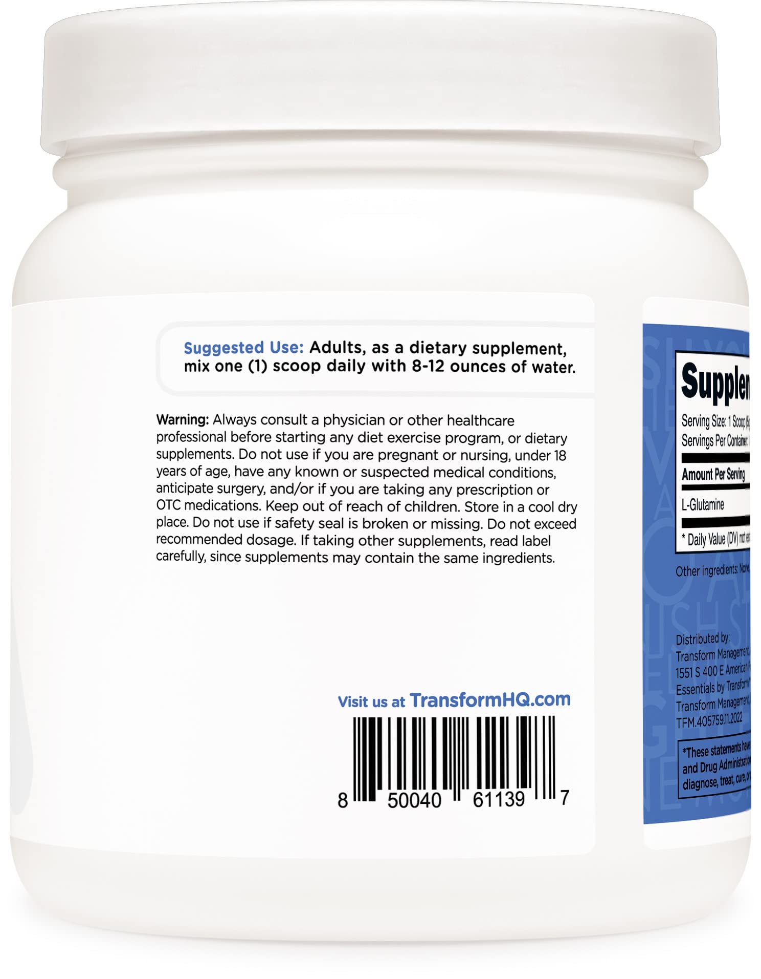 TransformHQ L-Glutamine Poudre sans OGM pour une choix clair.