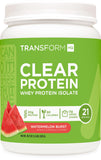 TransformHQ poudre proteine claire saveur pasteque dans une bouteille, boisson rafraichissante