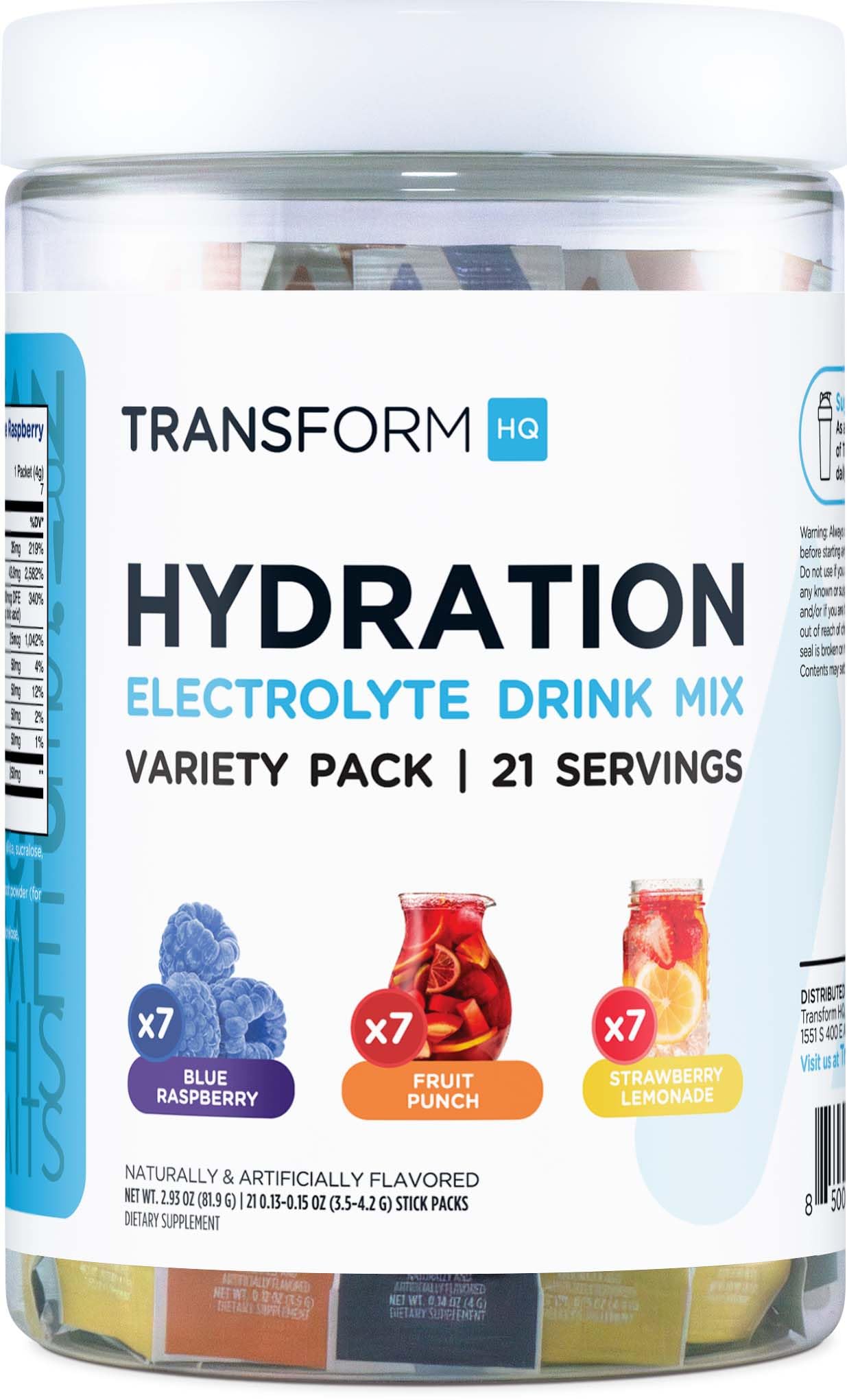 TransformHQ sachet électrolyte bleu-framboise: hydratation rapide pour l effort physique