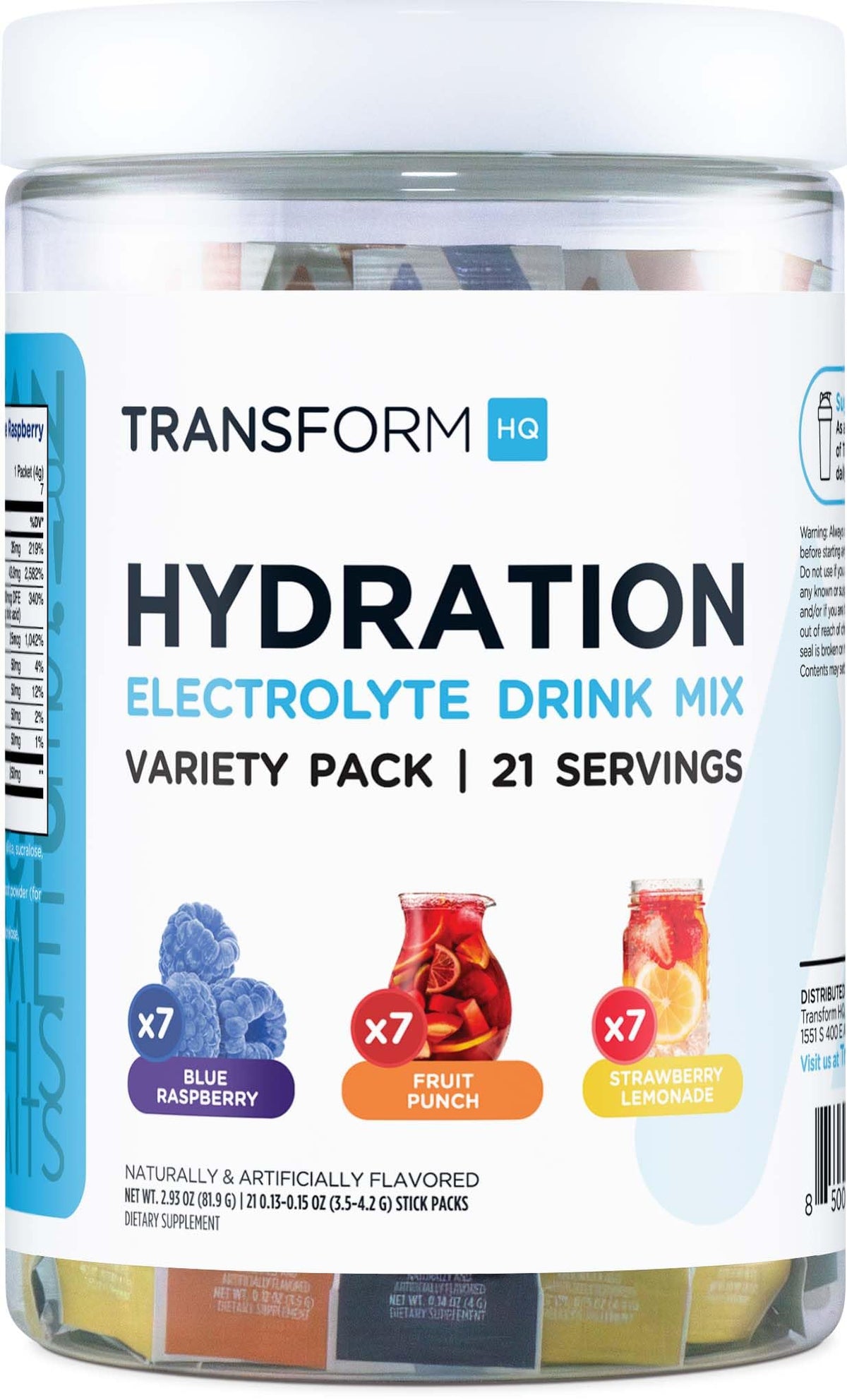 TransformHQ sachet électrolyte bleu-framboise: hydratation rapide pour l effort physique