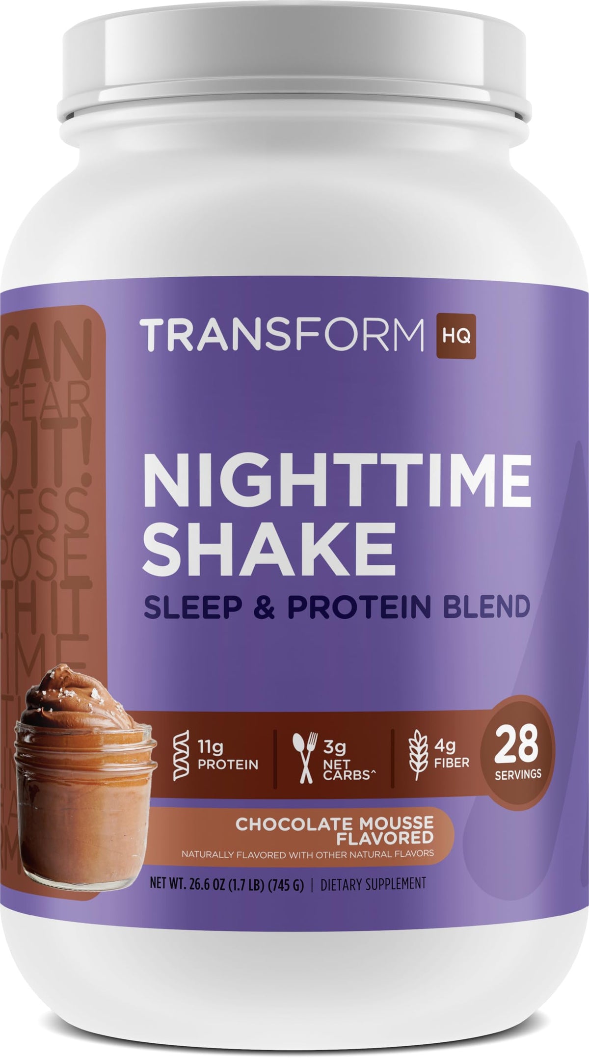 TransformHQ Shake nocturne chocolat mousse, portion protéinée et goût riche.