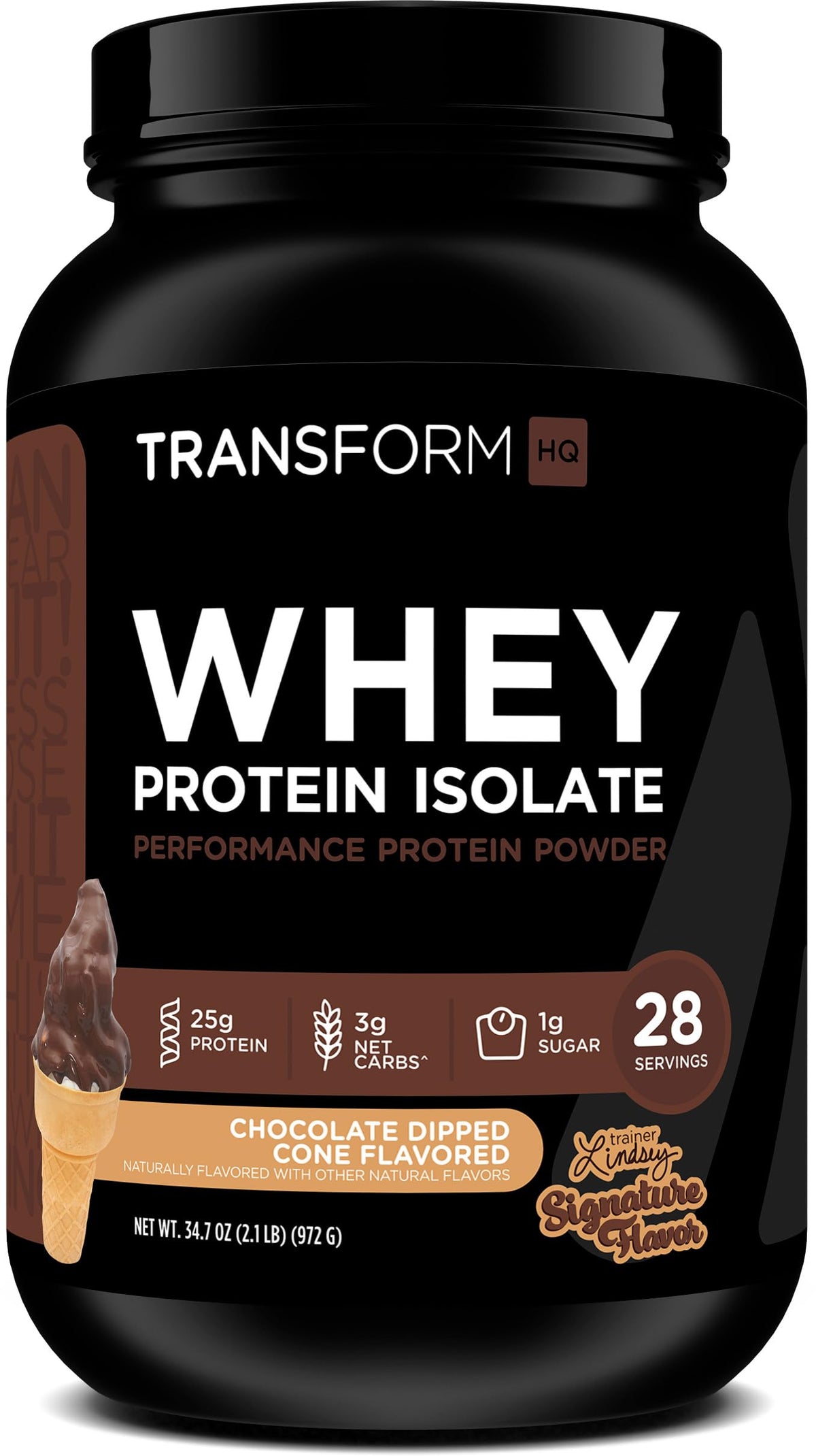 TransformHQ Isolat de Protéine de Lactosérum conteneur chocolat enrobe, expérience gourmande après l’entraînement.