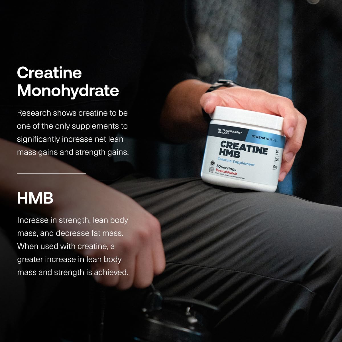 Transparent Labs Creatine HMB — étiquette claire reflétant qualité et ingrédients sans additifs.