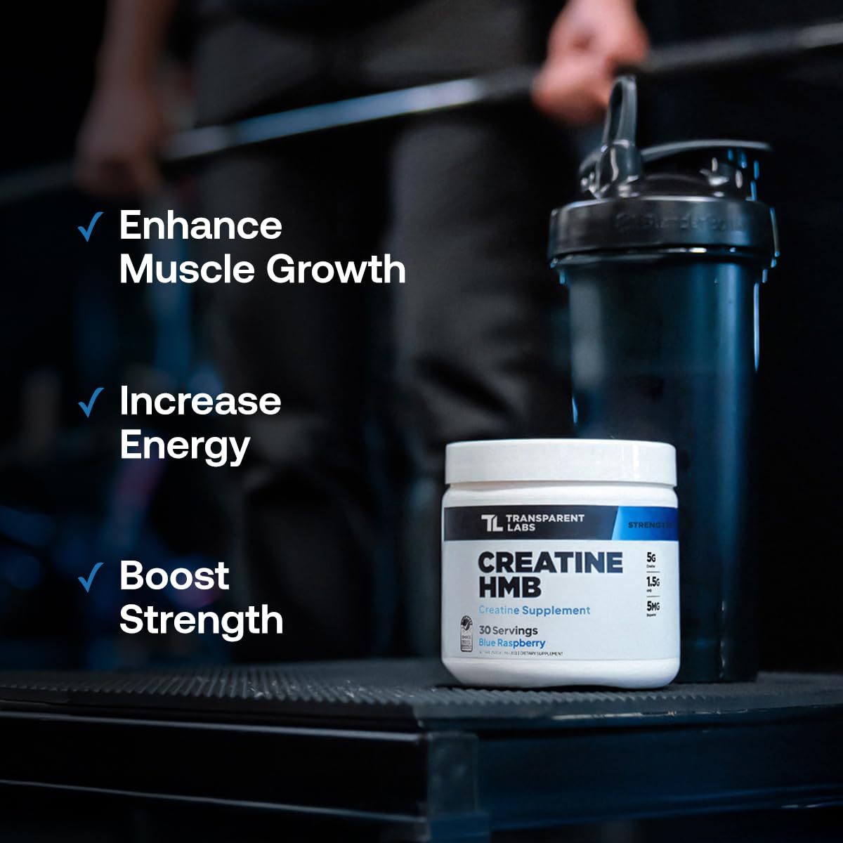 Transparent Labs Creatine HMB — ambiance salle de sport prête pour vos séances.