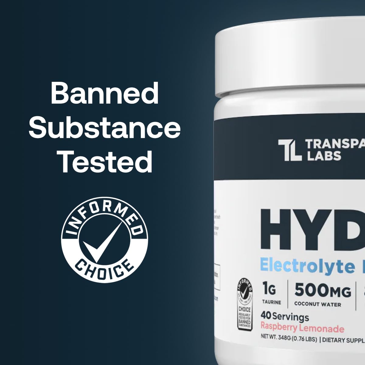 Transparent Labs Hydrate, bouteille avec poudre, pratique pour emporter et se réhydrater au sport.