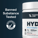 Transparent Labs Hydrate, bouteille avec poudre, pratique pour emporter et se réhydrater au sport.