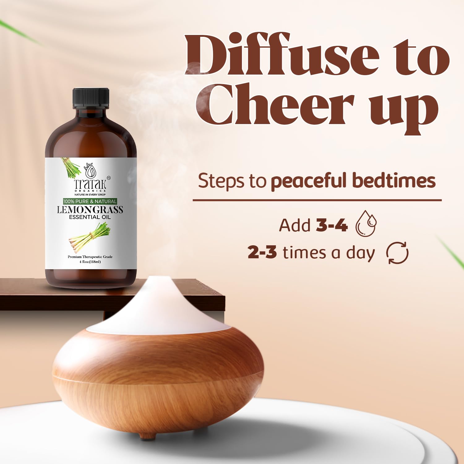 Huile de massage citronnelle TRATAK Organics pour soins corporels.