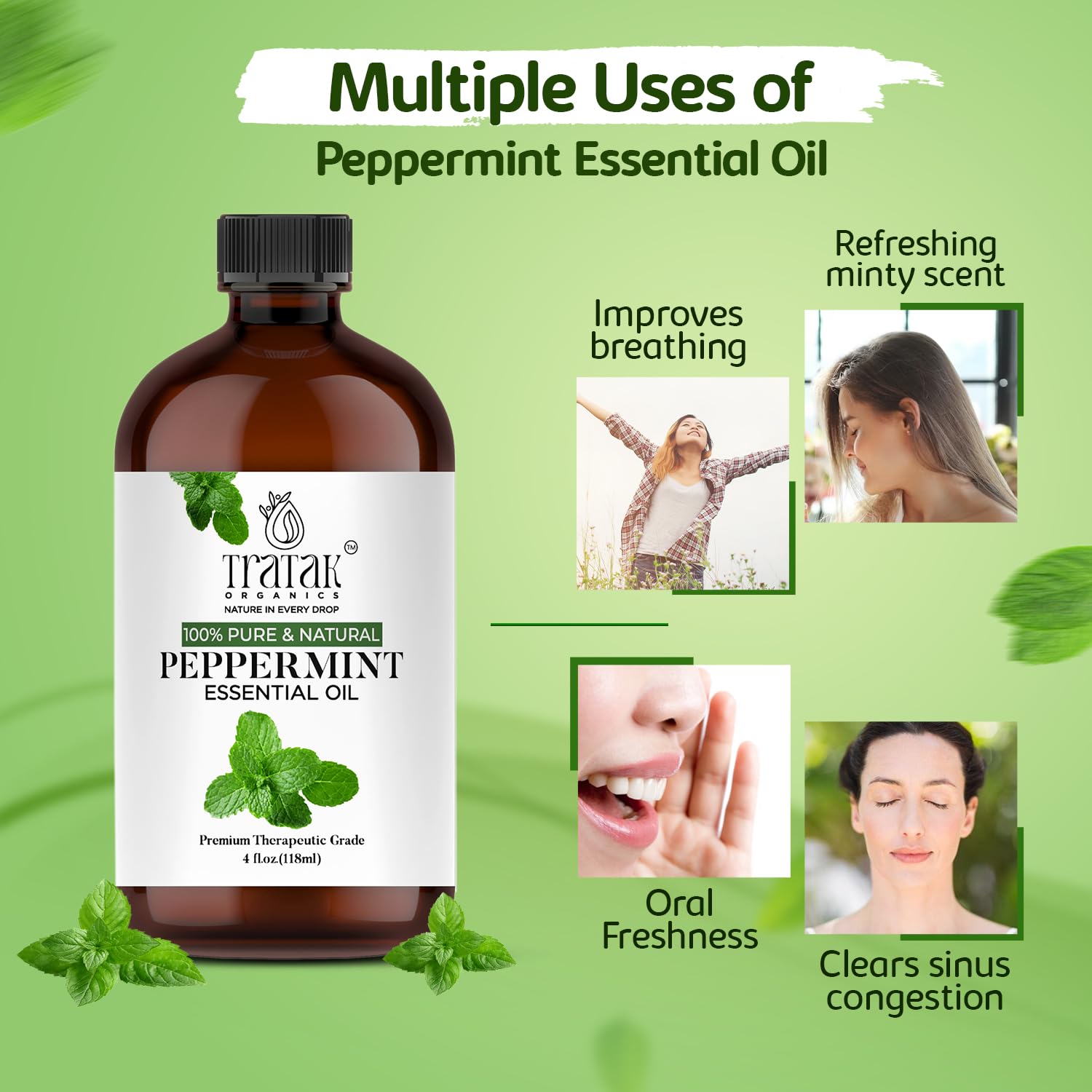 Tratak Organics huile menthe poivrée dans le bain pour une expérience revitalisante.