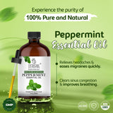 Tratak Organics huile menthe poivrée utilisée dans un diffuseur pour ambiance fraîche.