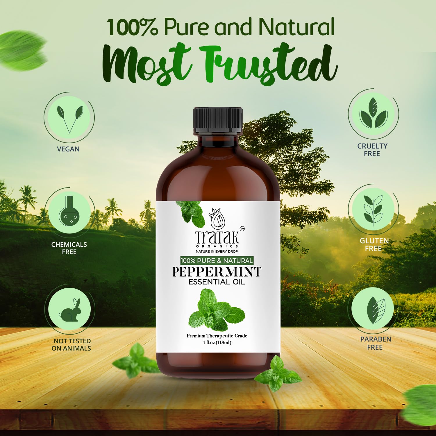 Tratak Organics huile menthe poivrée intégrée au soin du visage pour fraîcheur.