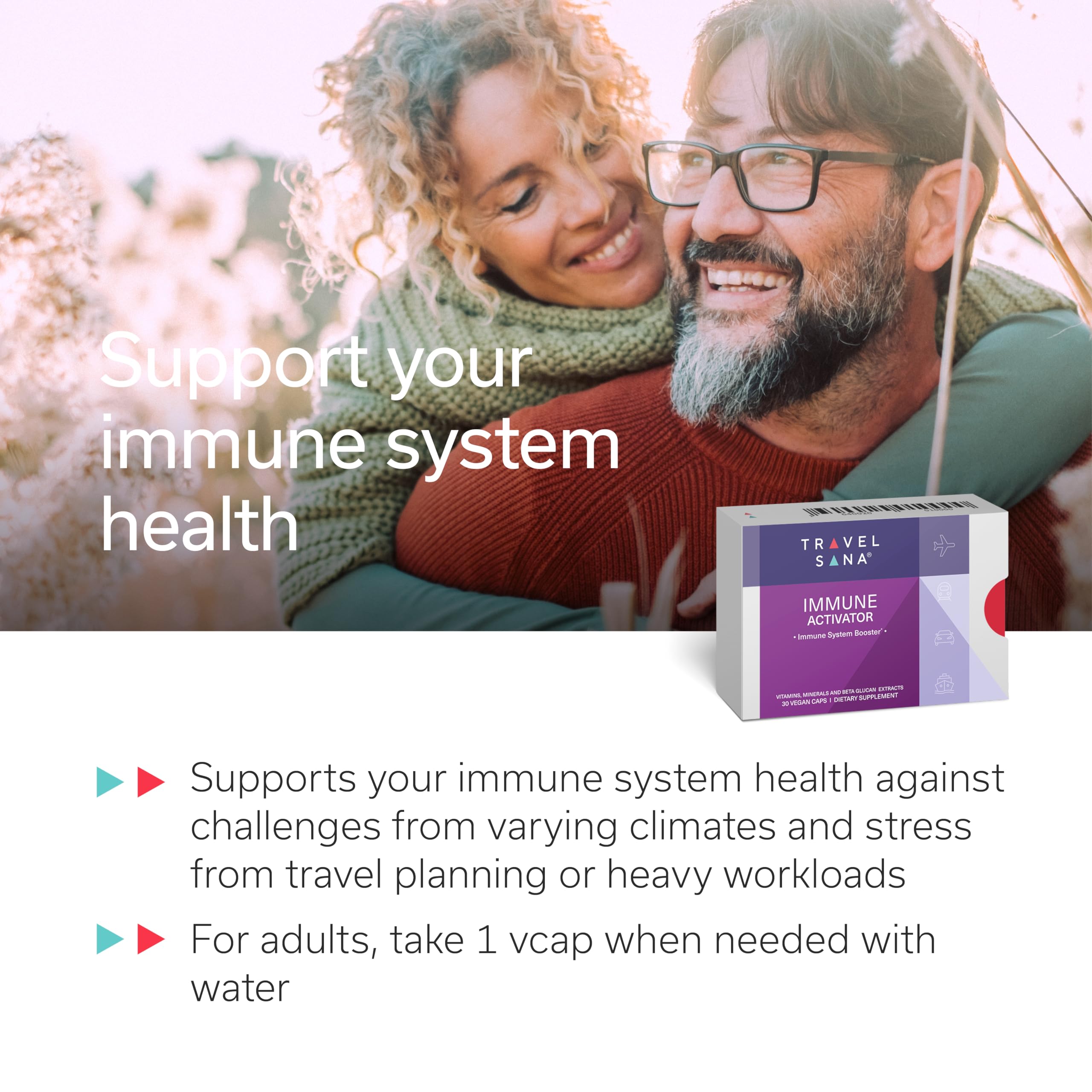 TRAVELSANA Immune Activator : image des capsules pour soutenir l'énergie en déplacement.