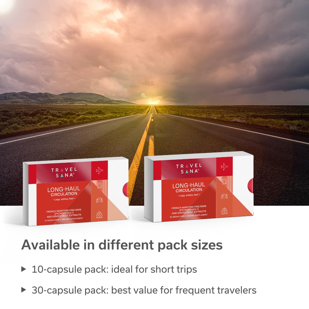 TRAVELSANA Pycnogenol et Gingembre – consommateurs en voyage ressentant un confort potentiel des jambes.