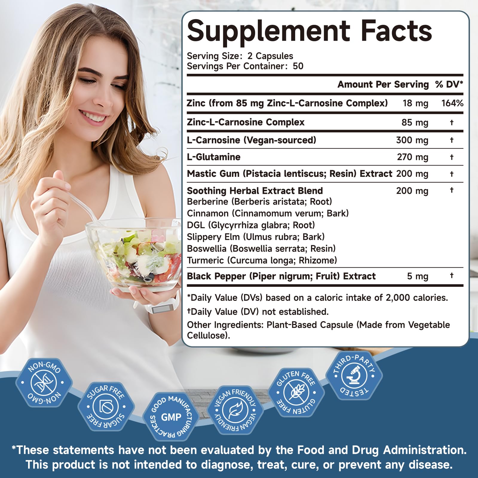 Trawecual Zinc L-Carnosine: capsules vegan faciles à prendre.