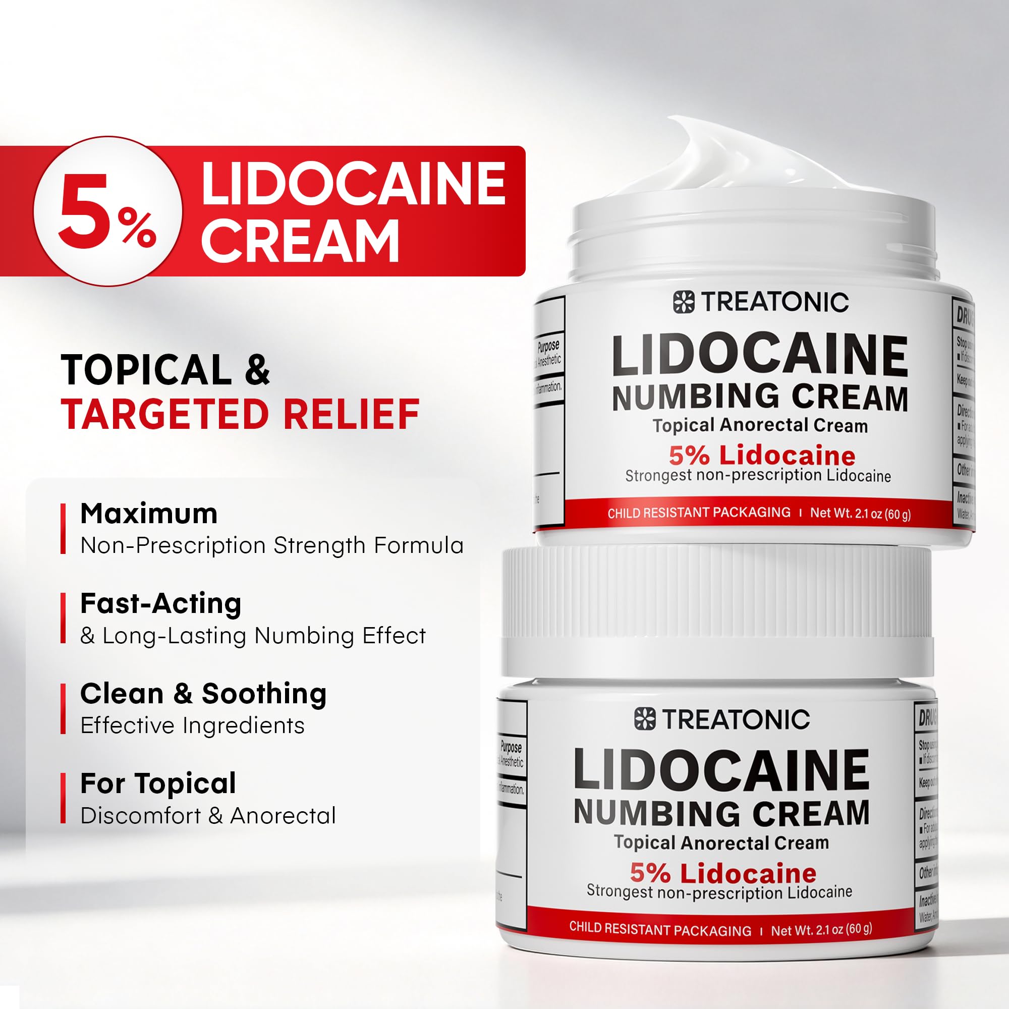 Tube Treatonic 5% lidocaine, application précise et pratique.
