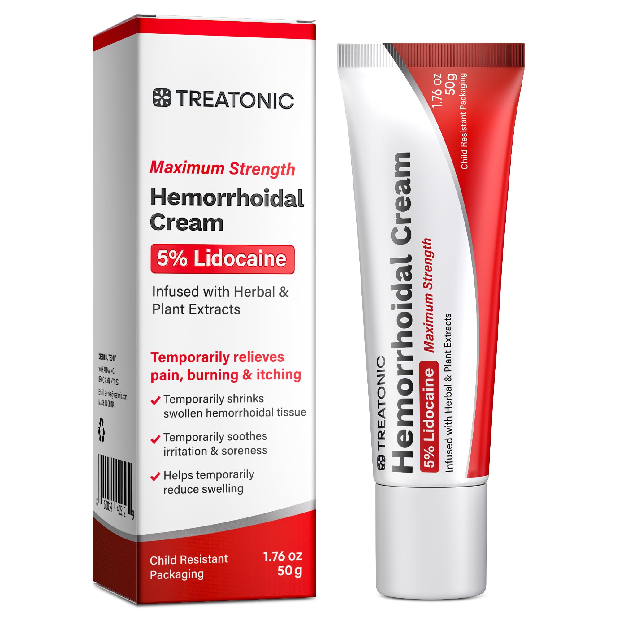 Treatonic crème hémorroïdes, flacon, soulagement rapide potentiel.
