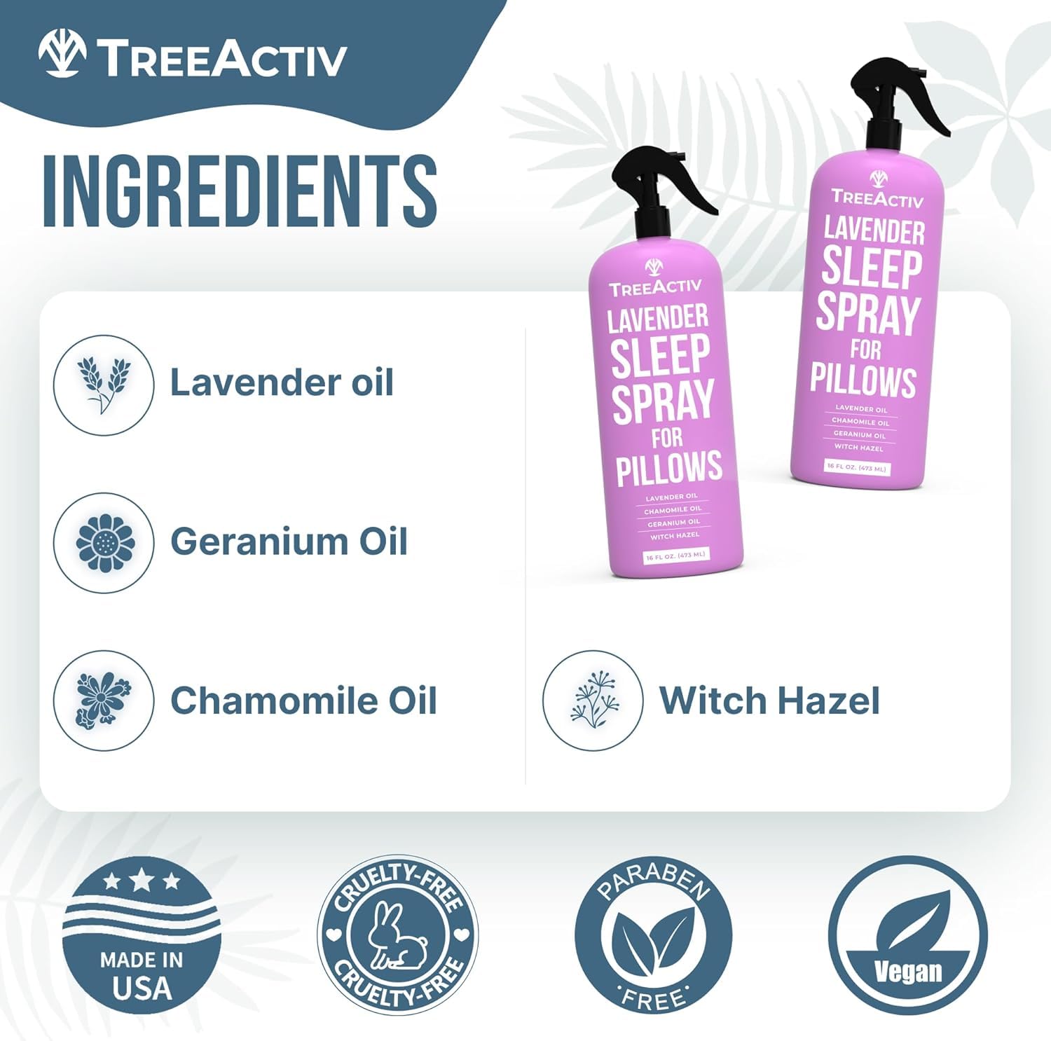 Brume d ambiance TreeActiv pour pièce, senteur lavande camomille relaxante.
