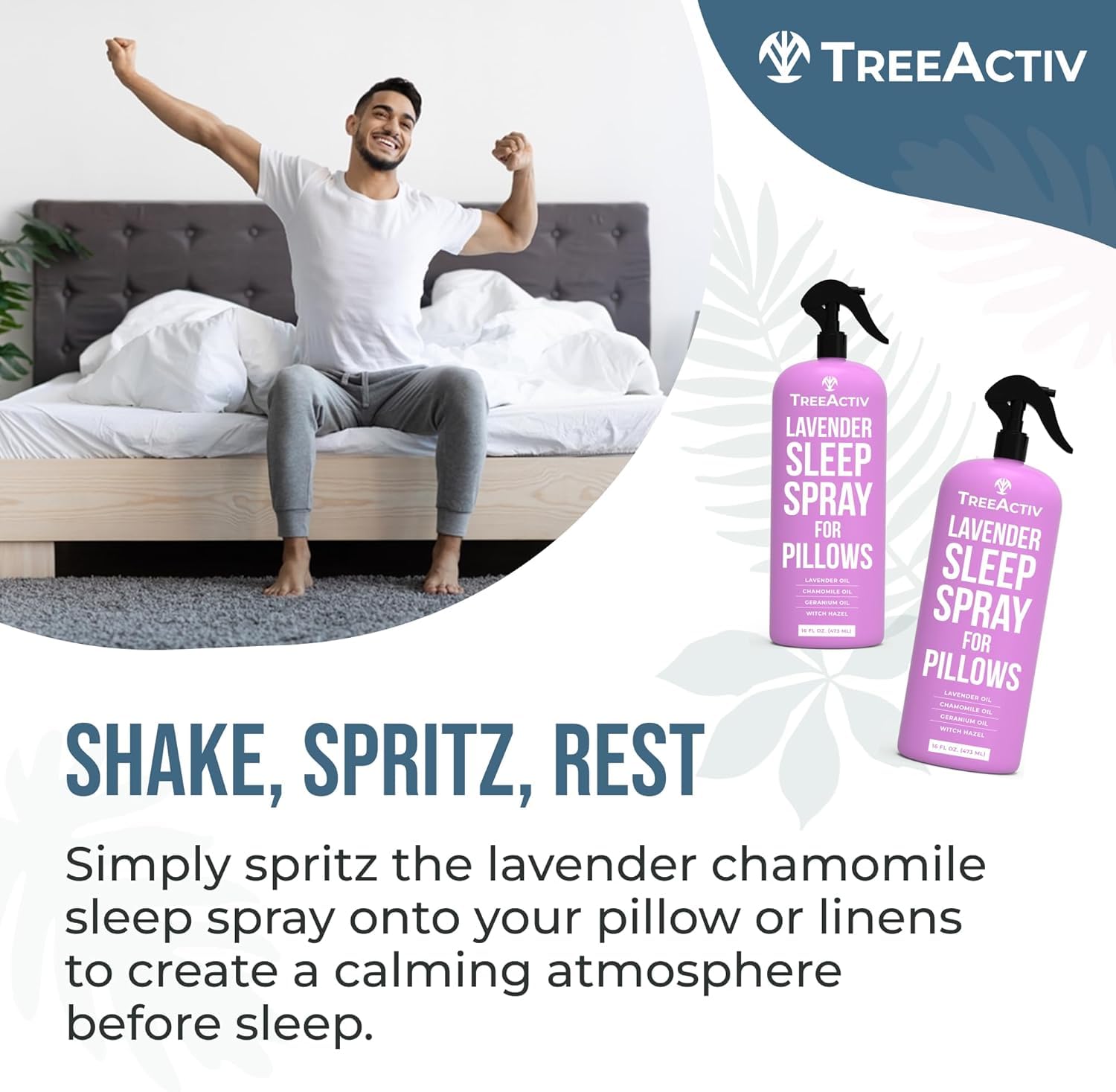 TreeActiv soin-nuit pulvérisation lavande camomille pour détente nocturne durable.