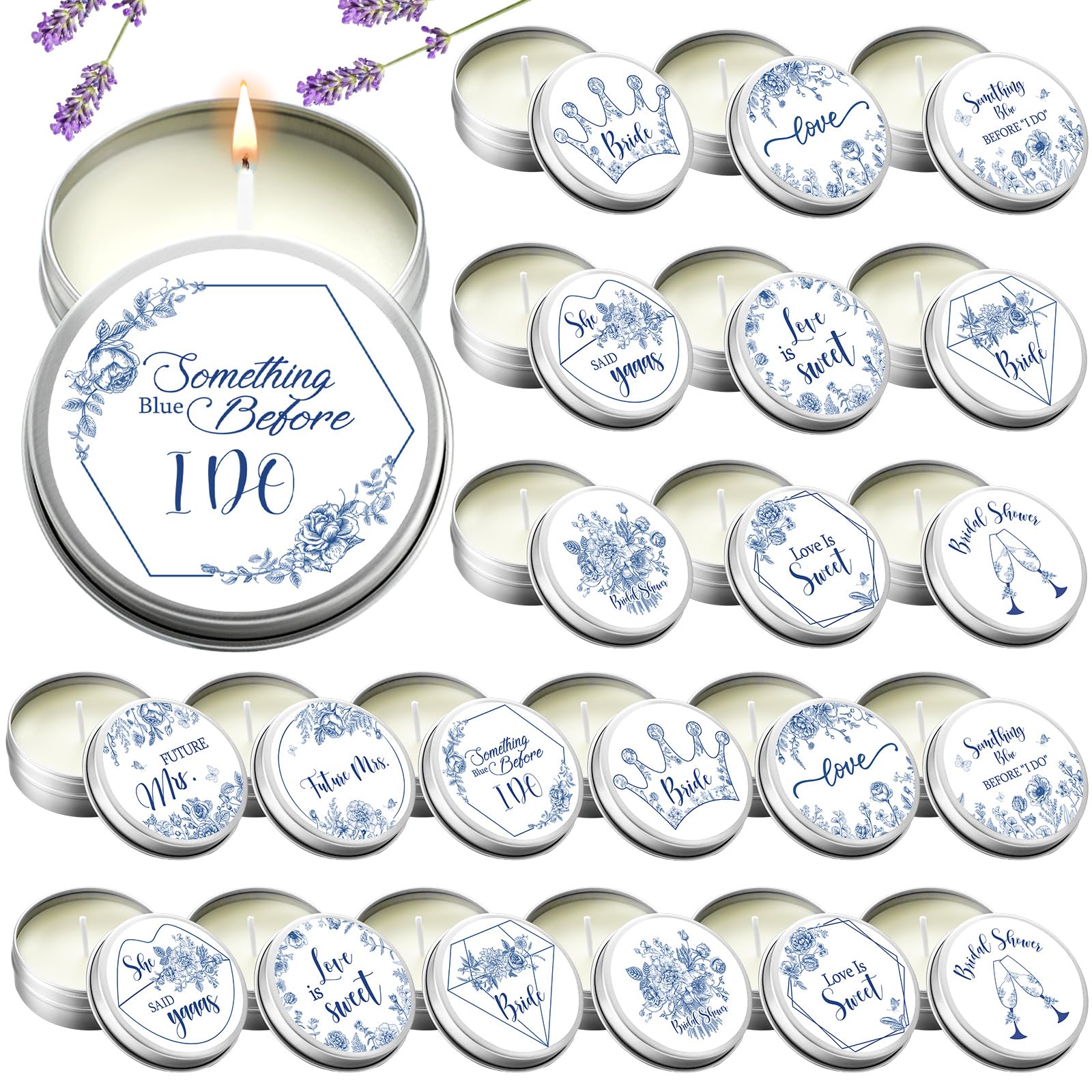 Treela ensemble 24 bougies bleues lavande — ambiance raffinée pour cérémonie