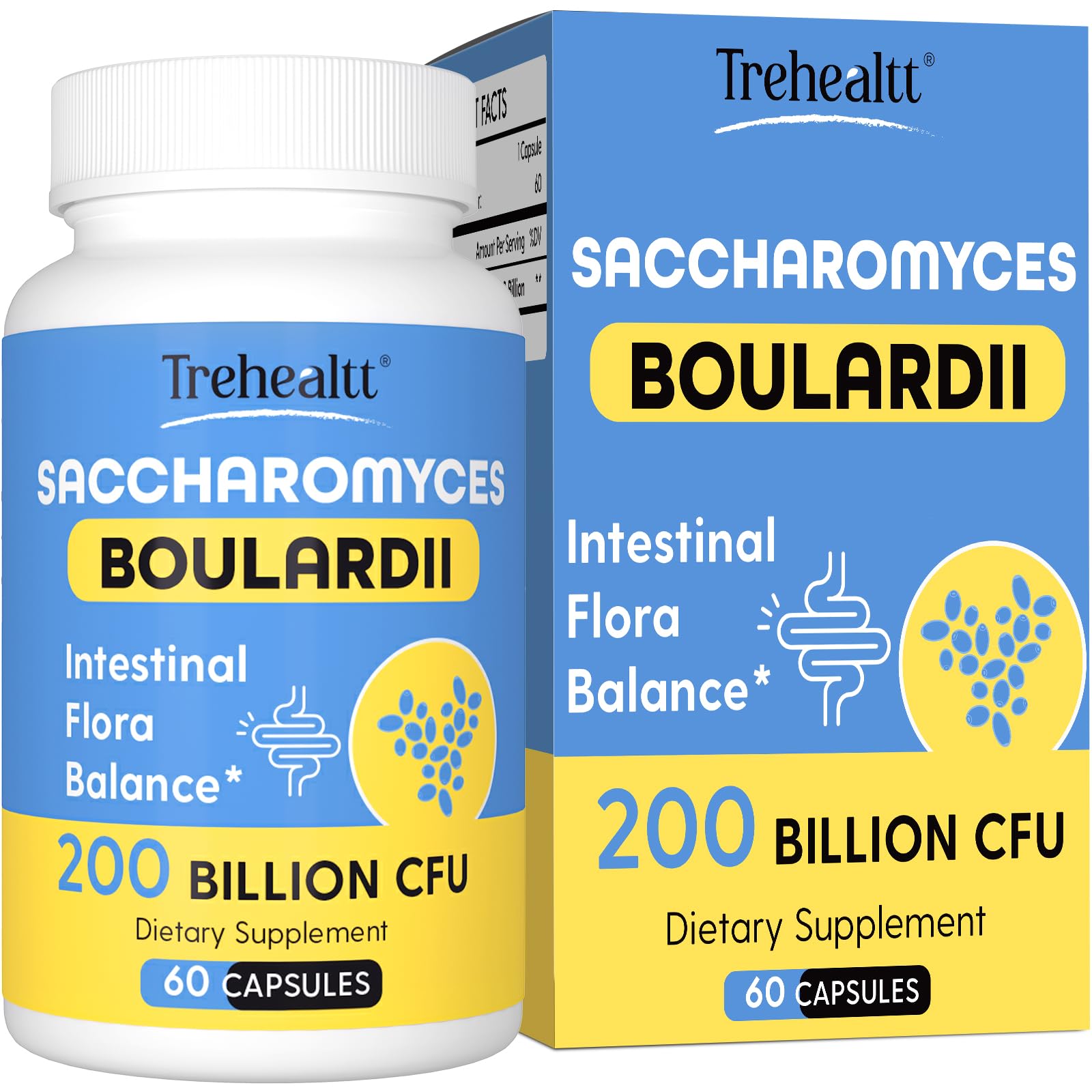 Trehealtt flacon probiotiques Saccharomyces boulardii pour l'équilibre intestinal.