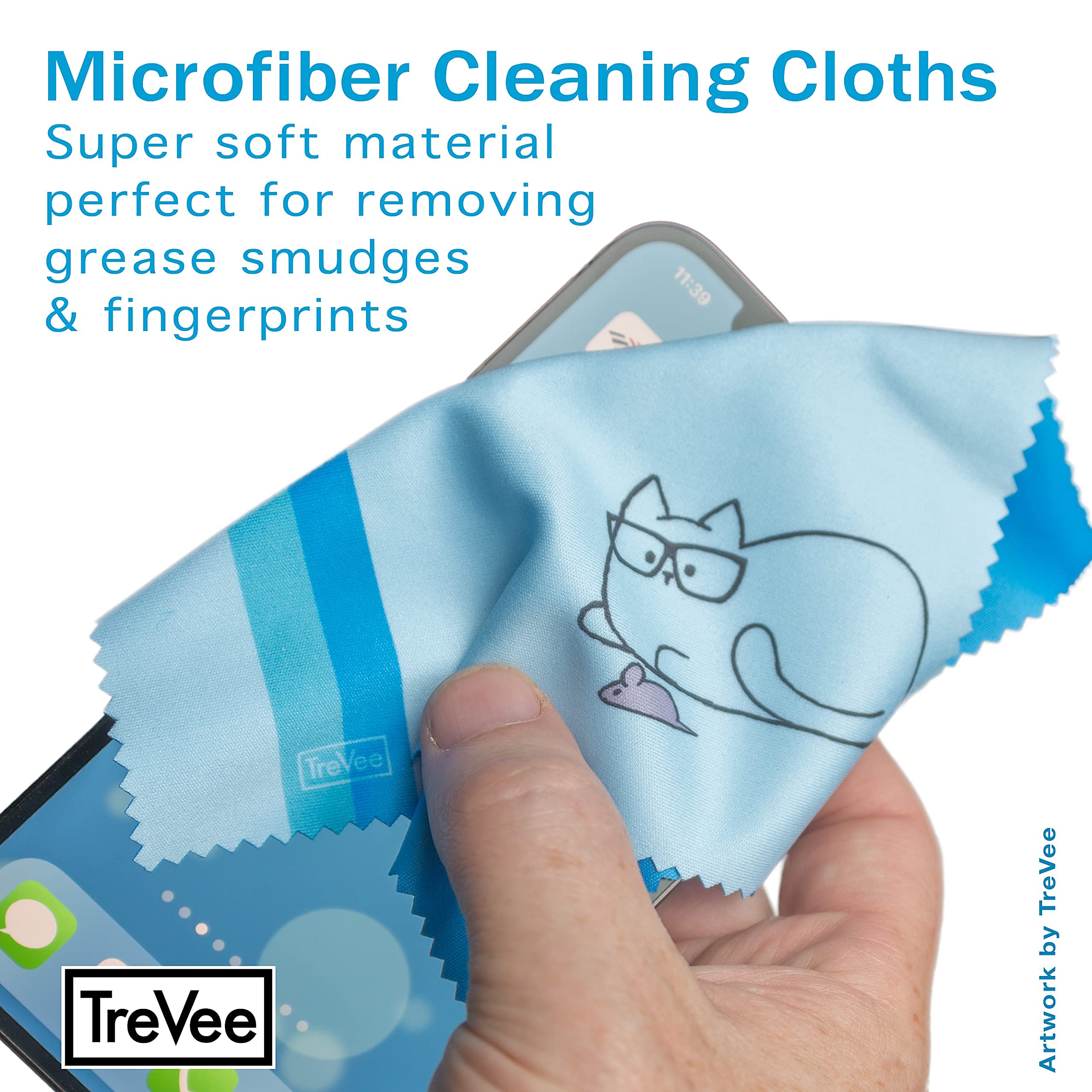 TreVee lingette microfibre motif chat vert, pratique à emporter et utiliser.