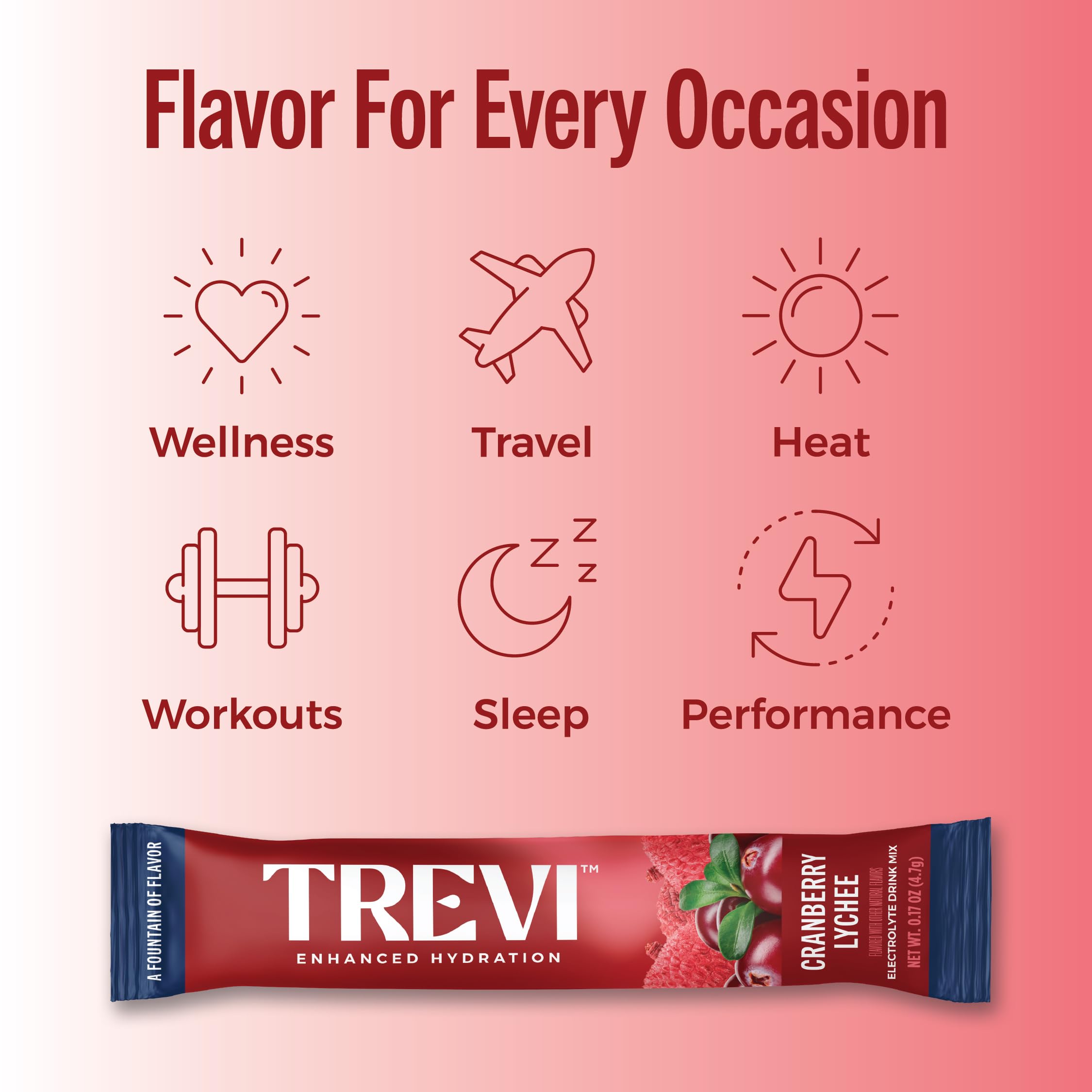 Emballage TREVI sans sucre, pratique et sans colorants artificiels.