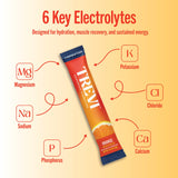 Poudre TREVI Électrolytes sans sucre orange prête à être mélangée.
