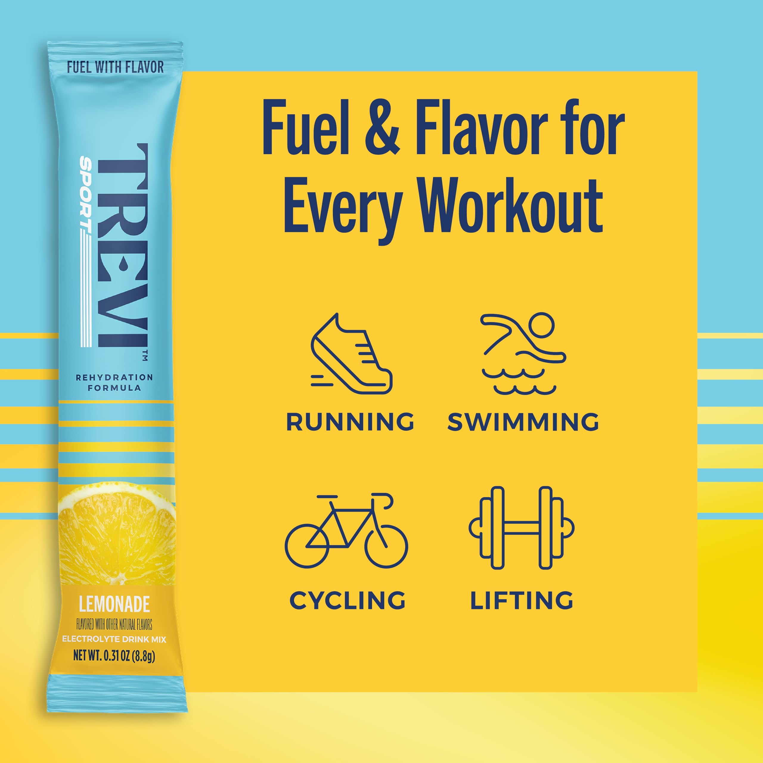 TREVI Sport sachets limonade, préparation pratique pour boire et récupérer après l'effort.