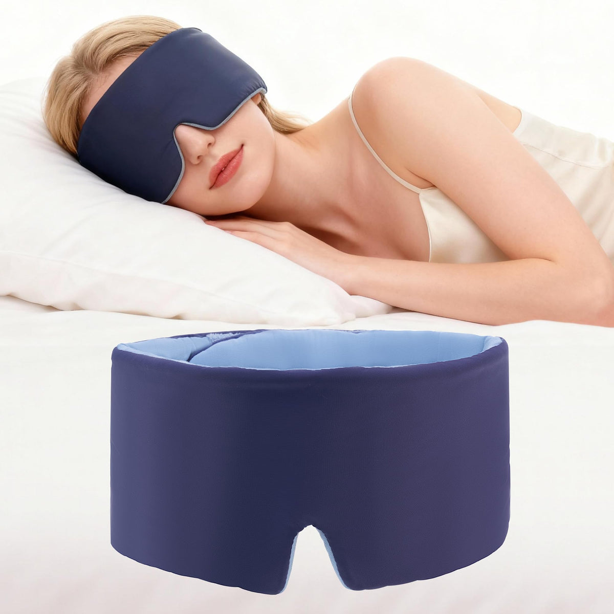 Tri-tra masque-yeux bleu-nuit offre couverture sombre totale pour sommeil paisible