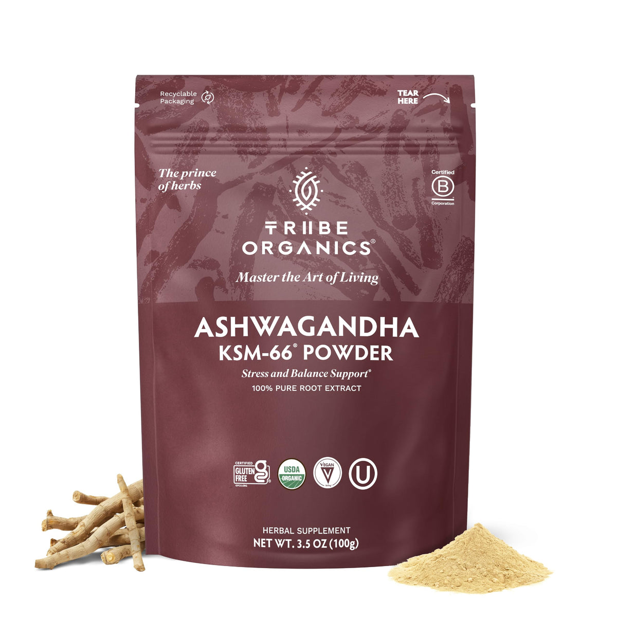 TRIBE ORGANICS Ashwagandha en poudre – texture fine pour utilisation quotidienne