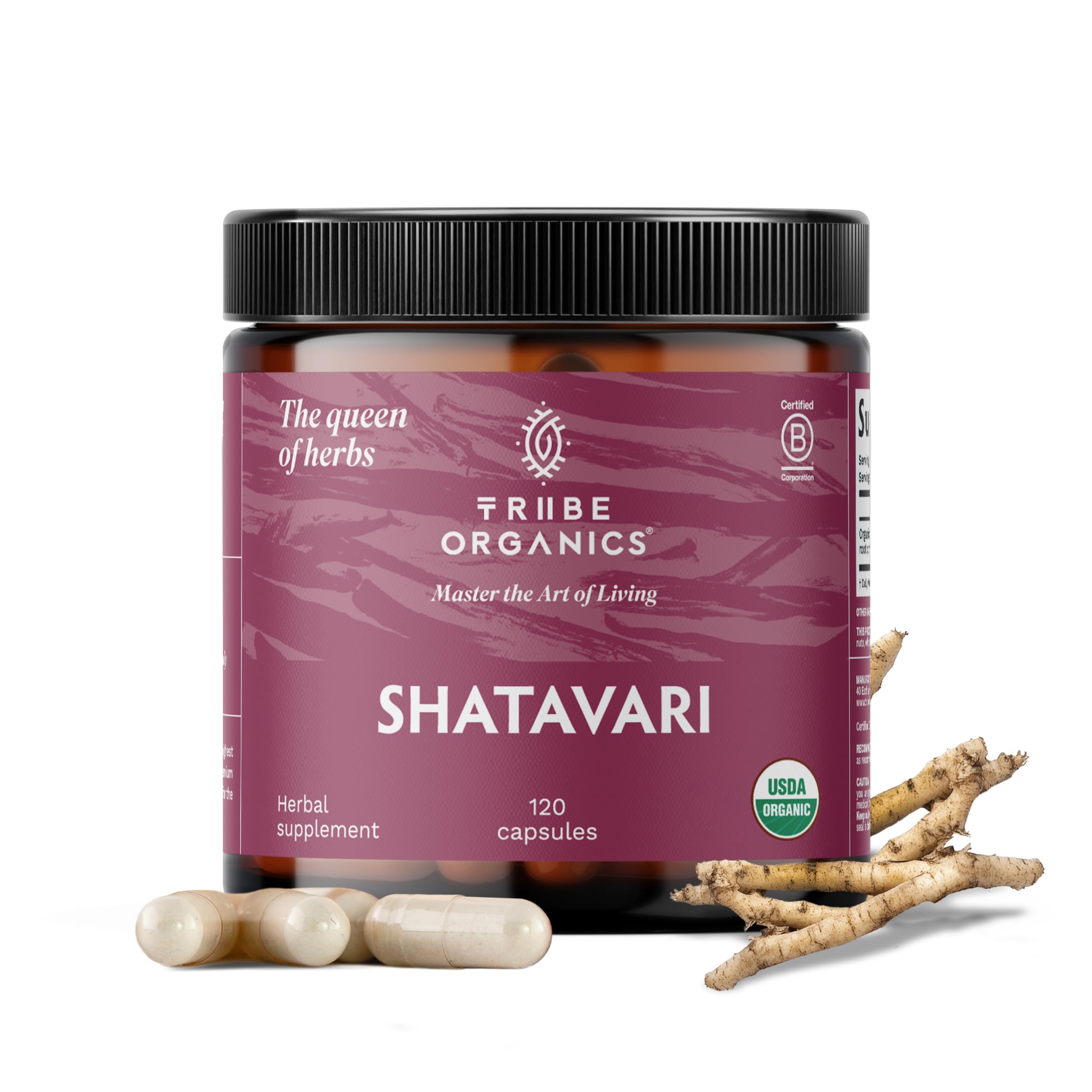 TRIBE ORGANICS Shatavari – bouteille-pour : dosage quotidien pratique pour le bien-être.