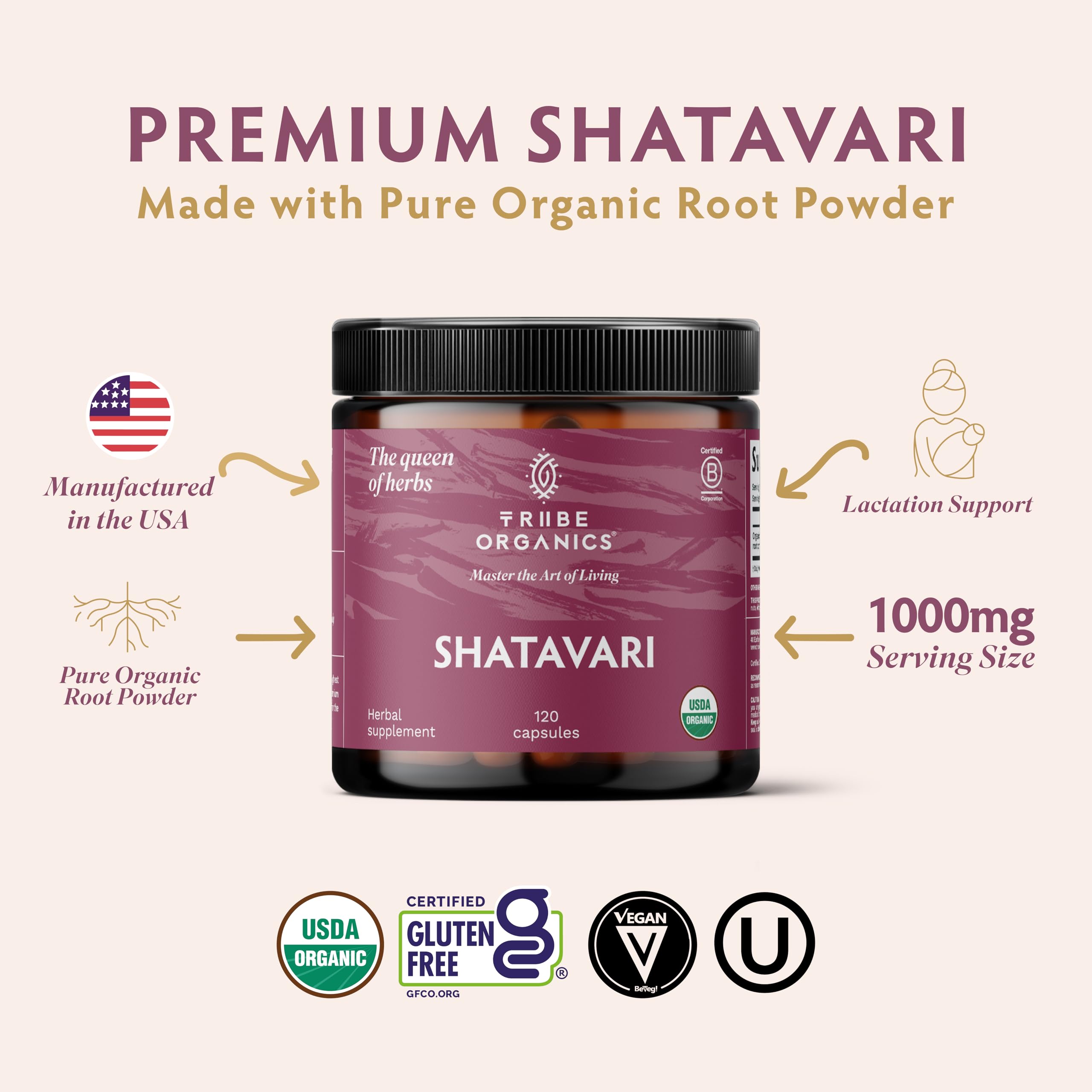 TRIBE ORGANICS Shatavari – gelules-vertes : capsules faciles à prendre pour la routine.