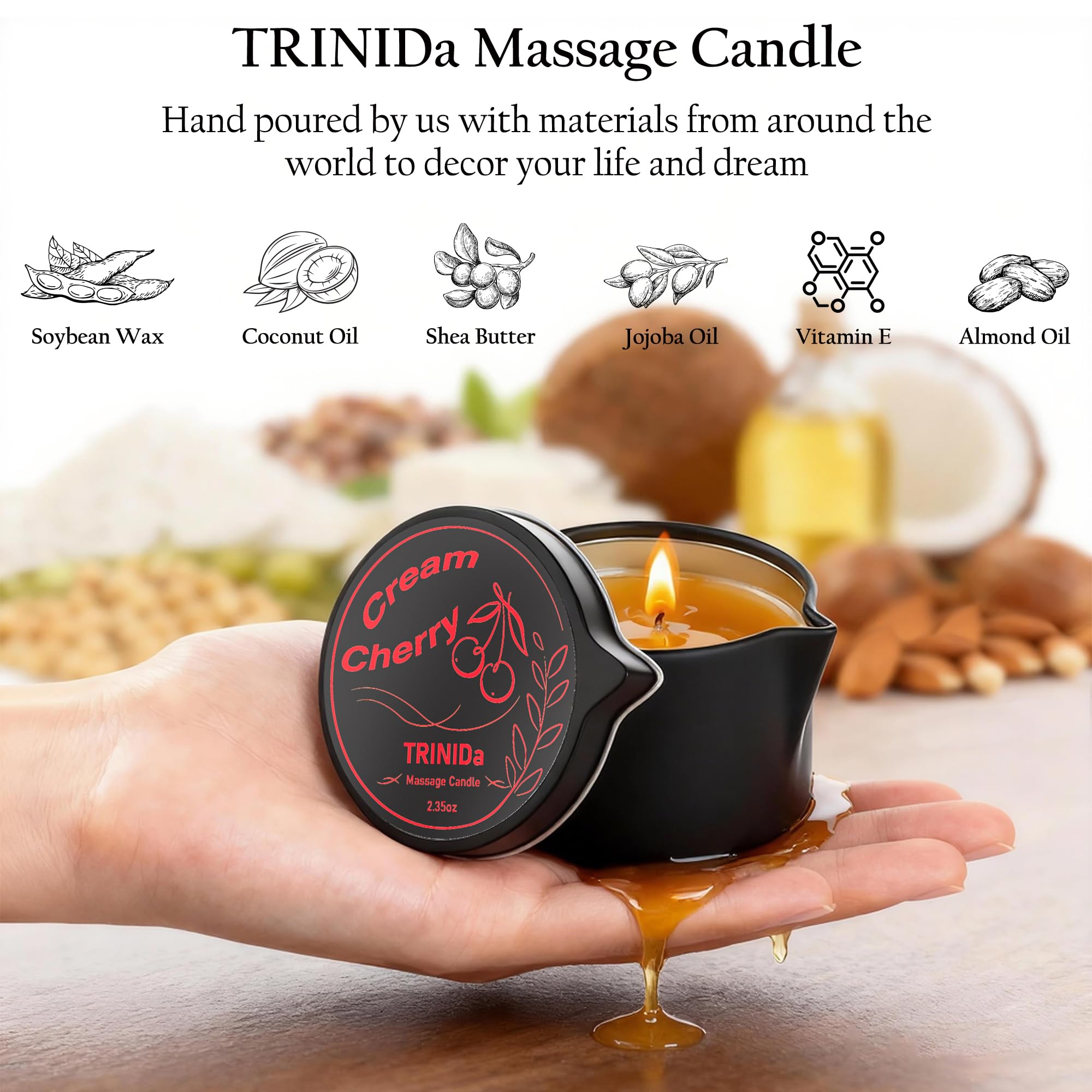 TRINIDa bougie massage texture non grasse et absorption rapide.