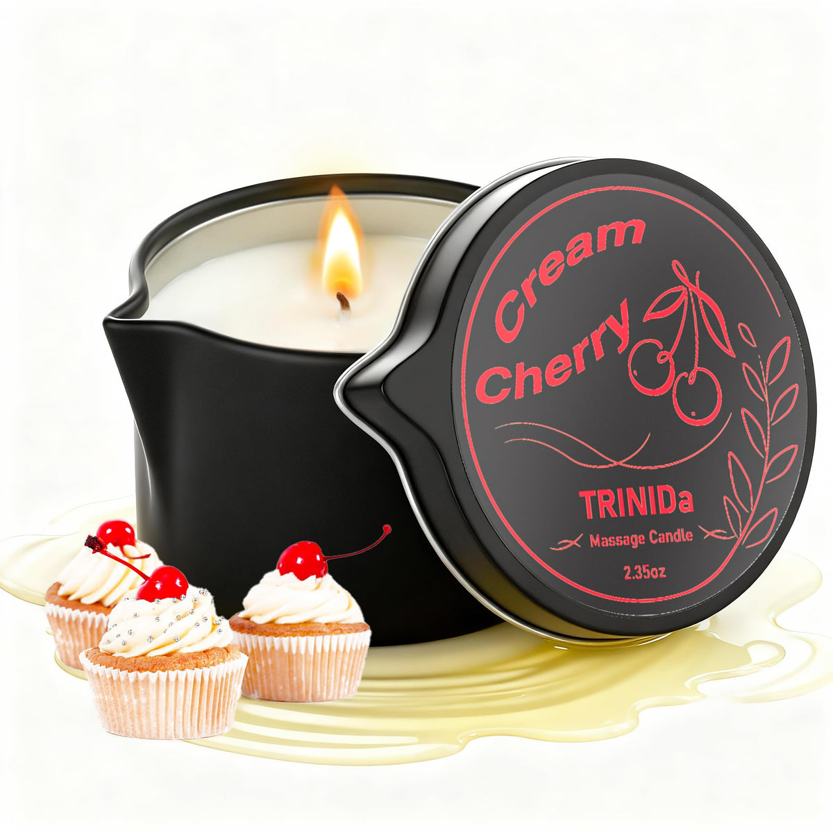 TRINIDa bougie massage huile coco et soja, hydratation douce pour la peau.