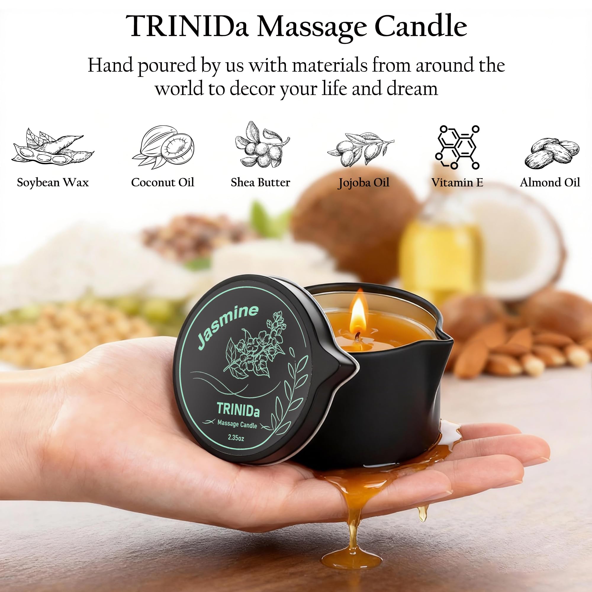 TRINIDa Bougie Massage température basse – huile prête au massage en douceur.