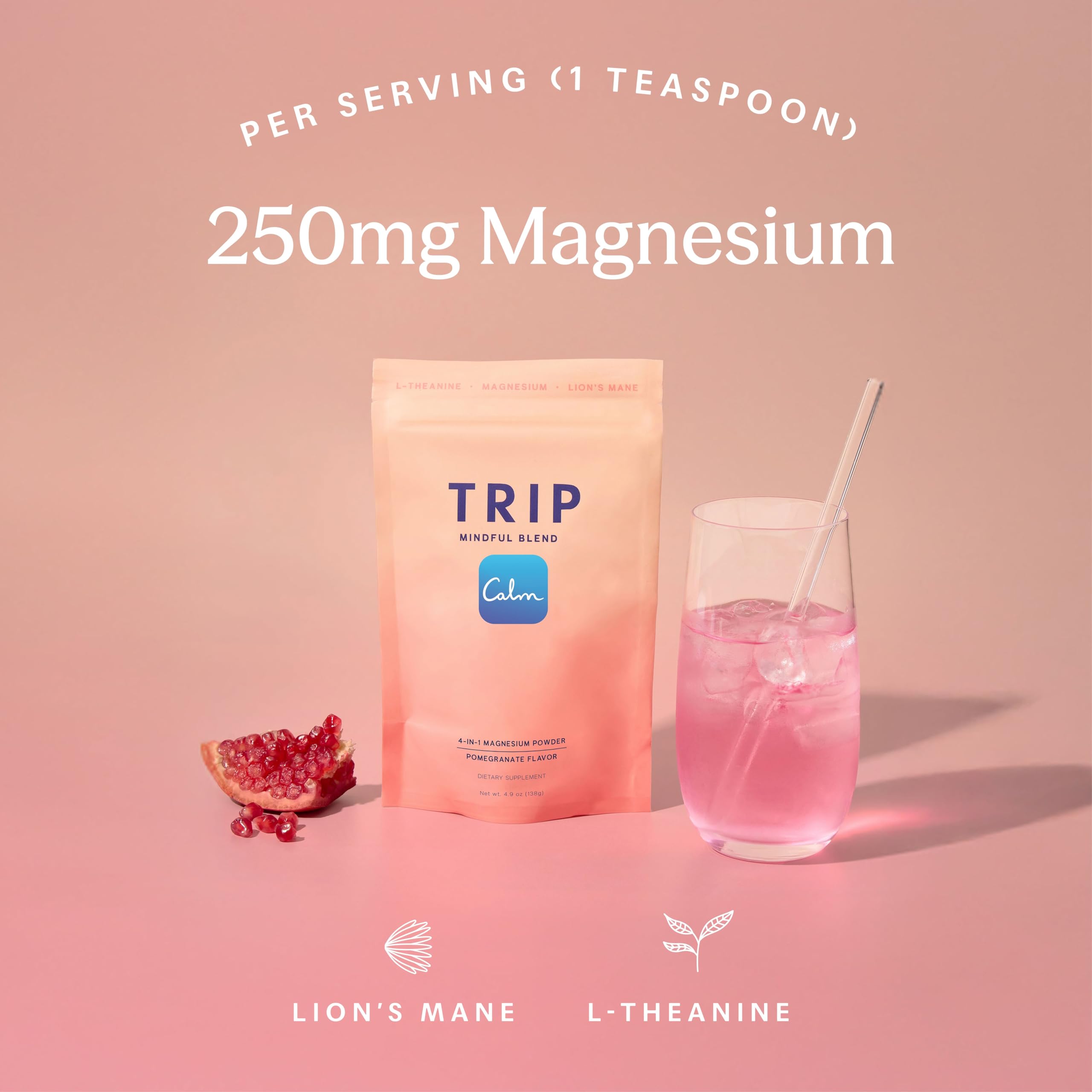 TRIP Magnésium: mélange magnésium, L-théanine et Crinière de Lion, goût grenade-orange.