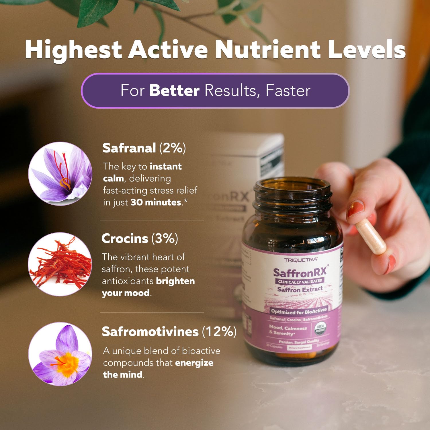 Triquetra Health Extrait de Safran Biologique – étiquette claire et qualité premium.