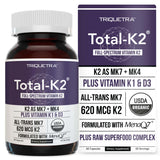Triquetra Health Total K2: bouteille MenaQ7 présentant une dose quotidienne potentielle pour les os.